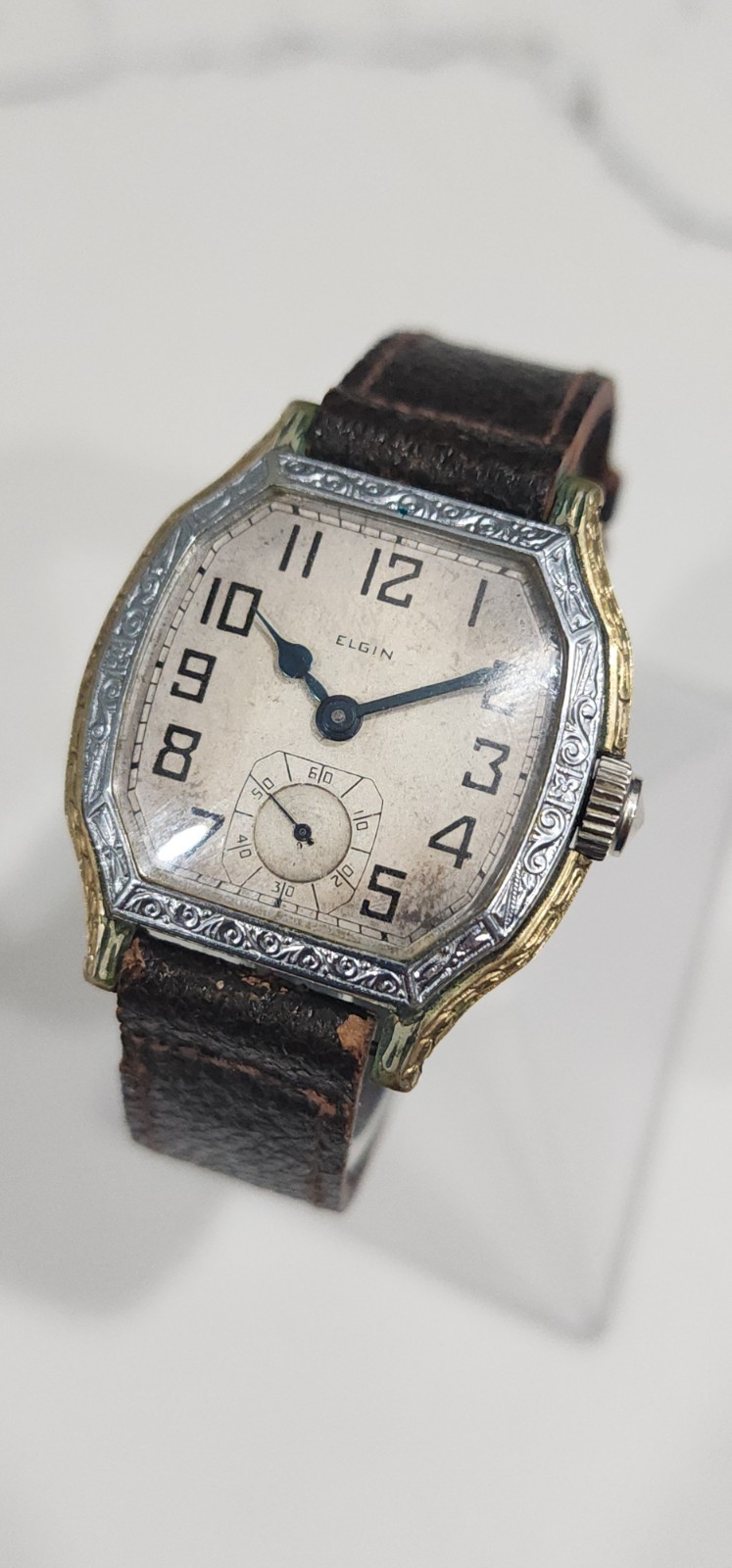 1929 Antique Elgin Tivoli Art Deco Grade 464 15j 3/0 Two Tone Men's 34mm Watch 