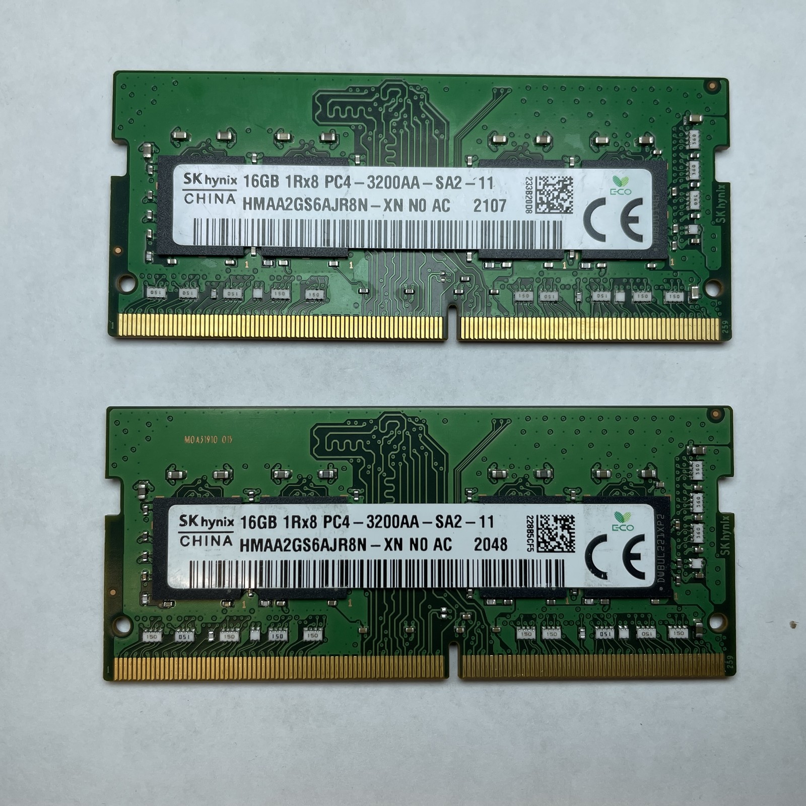 Lot of 2 SK Hynix HMAA2GS6AJR8N-XN 16GB DDR4 PC4-3200AA 1Rx8 Laptop SODIMM RAM