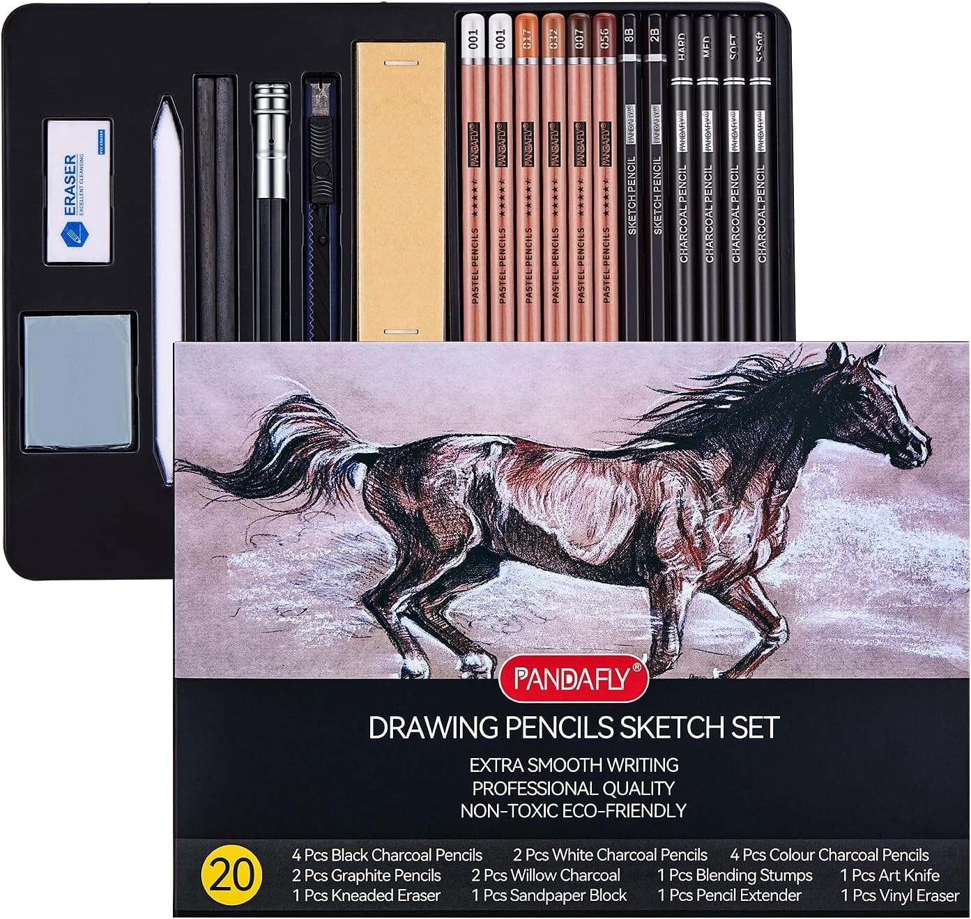 PANDAFLY Professional Colored Charcoal Pencils Drawing Set, 20 Pack Art Pencil K PANDAFLY Professional Colored Charcoal Pencils Drawing Set, 20 Pack Art Pencil K