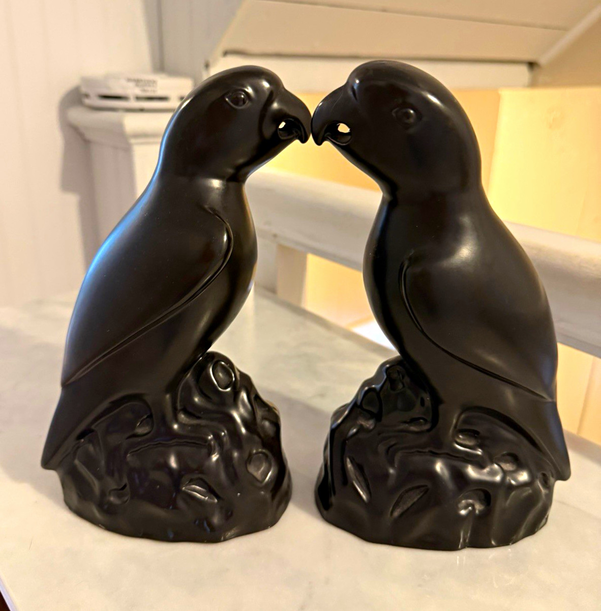 Antique-circa 1890-1905 Pair Black Parrot Birds-Minton Mark-England