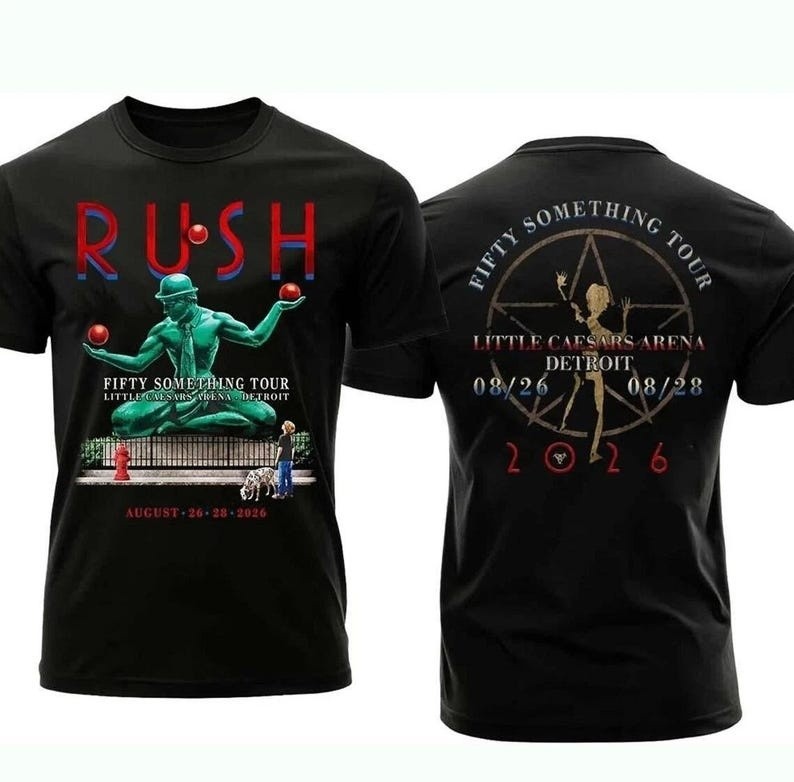 Rush Detroit Fifty Something Tour 2026 T-Shirt Little Caesars Arena Tee