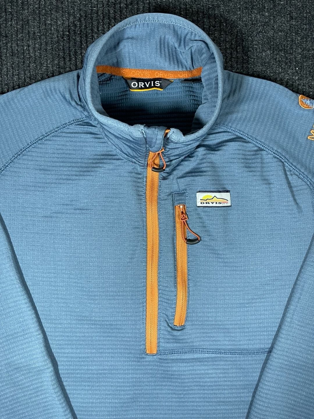 Orvis Trout Bum Pullover Size M Blue Grid Thermal 1/4 Zip Fleece