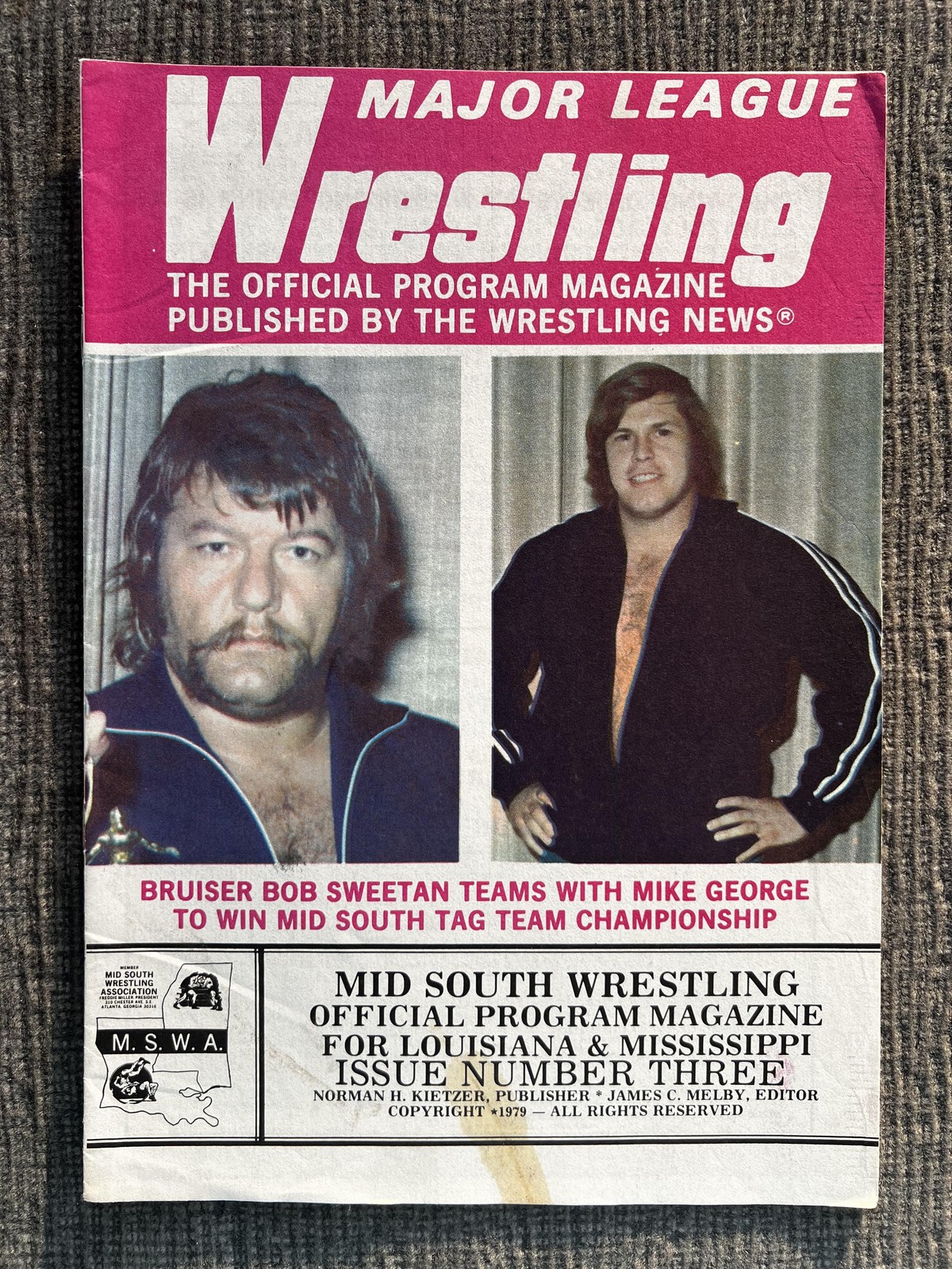 Vintage 1979 Major League Wrestling Mid South Program Bruiser Bob Sweetan #3 Vintage 1979 Major League Wrestling Mid South Program Bruiser Bob Sweetan #3