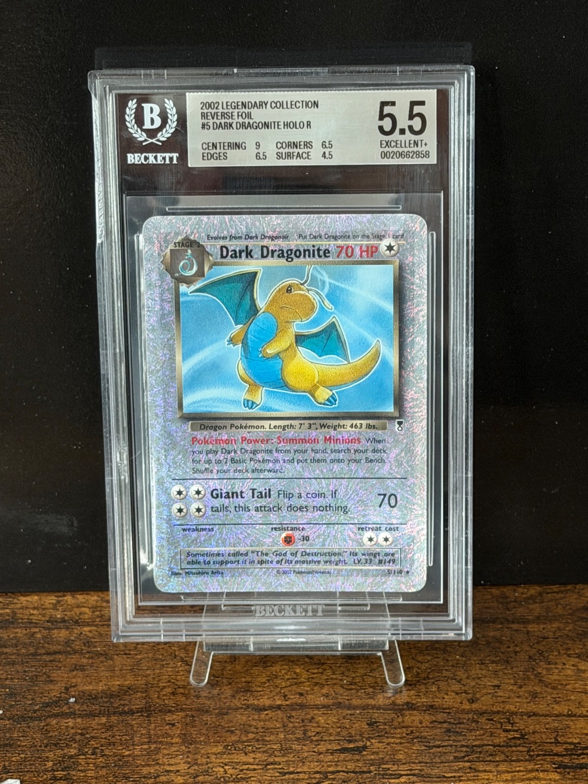 2002 Pokemon Legendary Coll Reverse Holo Foil #5 Dark Dragonite BGS 5.5