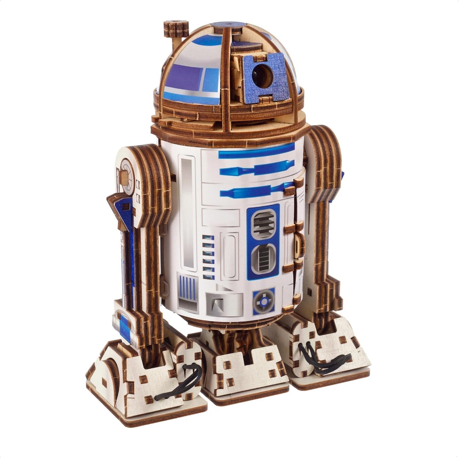Ugears R2-D2 3D Wooden Puzzle, 315-Parts, 10.2-Inch, Blue And White