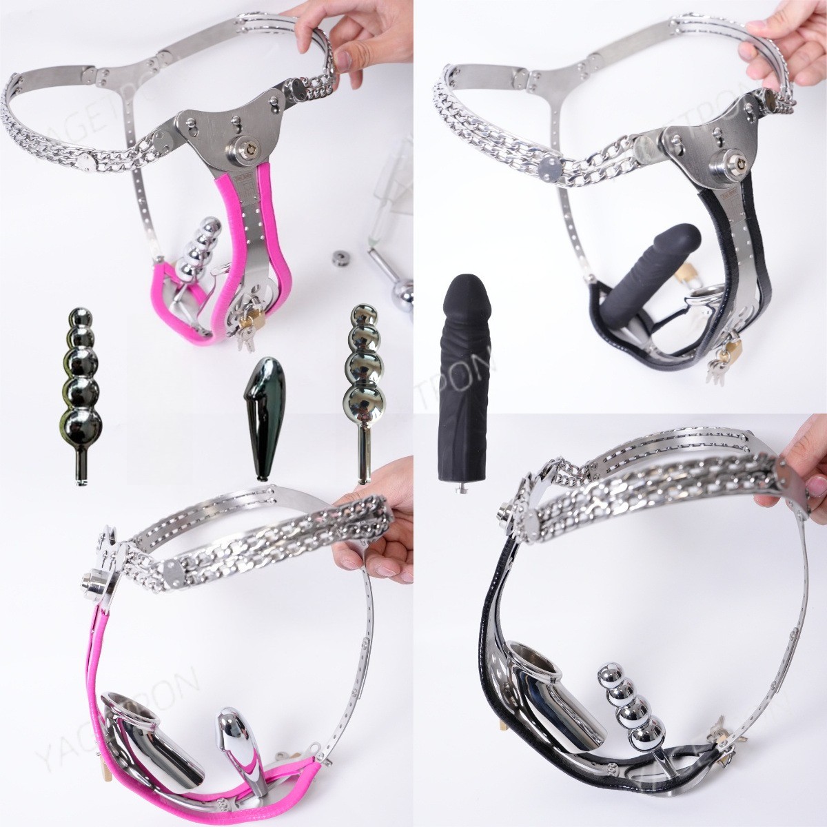 Stainless Steel Chastity Belt Invisible Cage Lockable Restraint With Plug Male