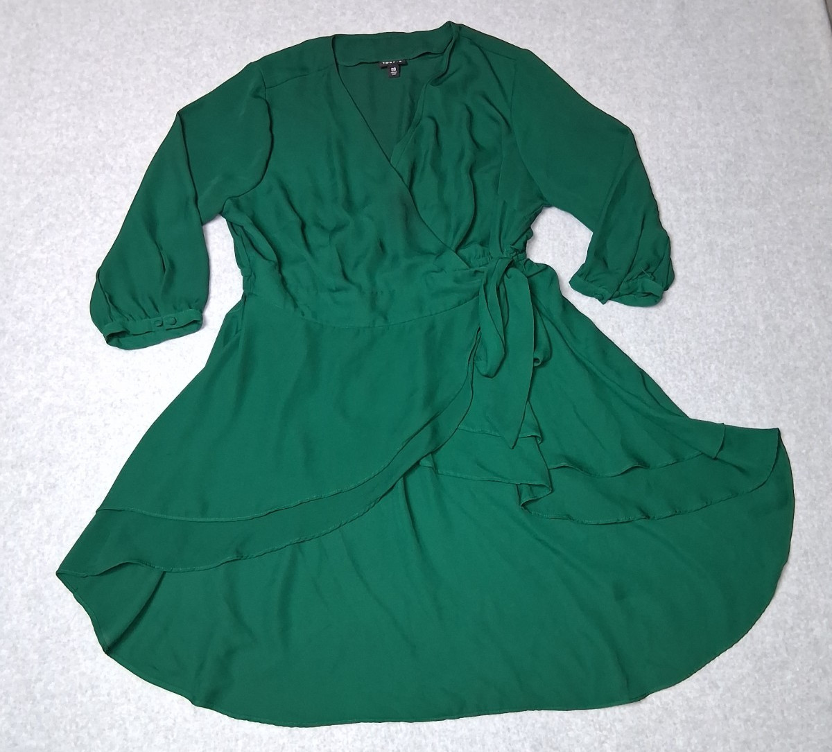 Torrid Chiffon Surplice Ruffled Wrap Blouse Womens 00 Emerald Jewel Tone Flowy