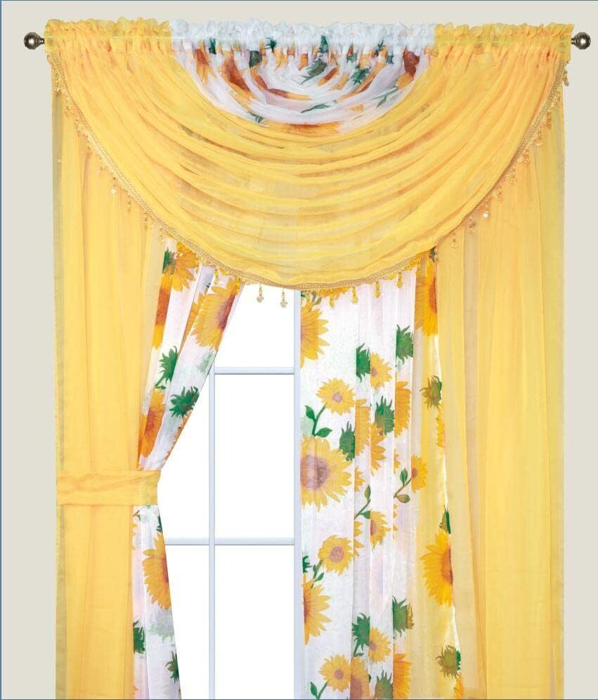 Complete Window Sheer Voile Curtain Panel Set with 4 Attached Panels Complete Window Sheer Voile Curtain Panel Set with 4 Attached Panels
