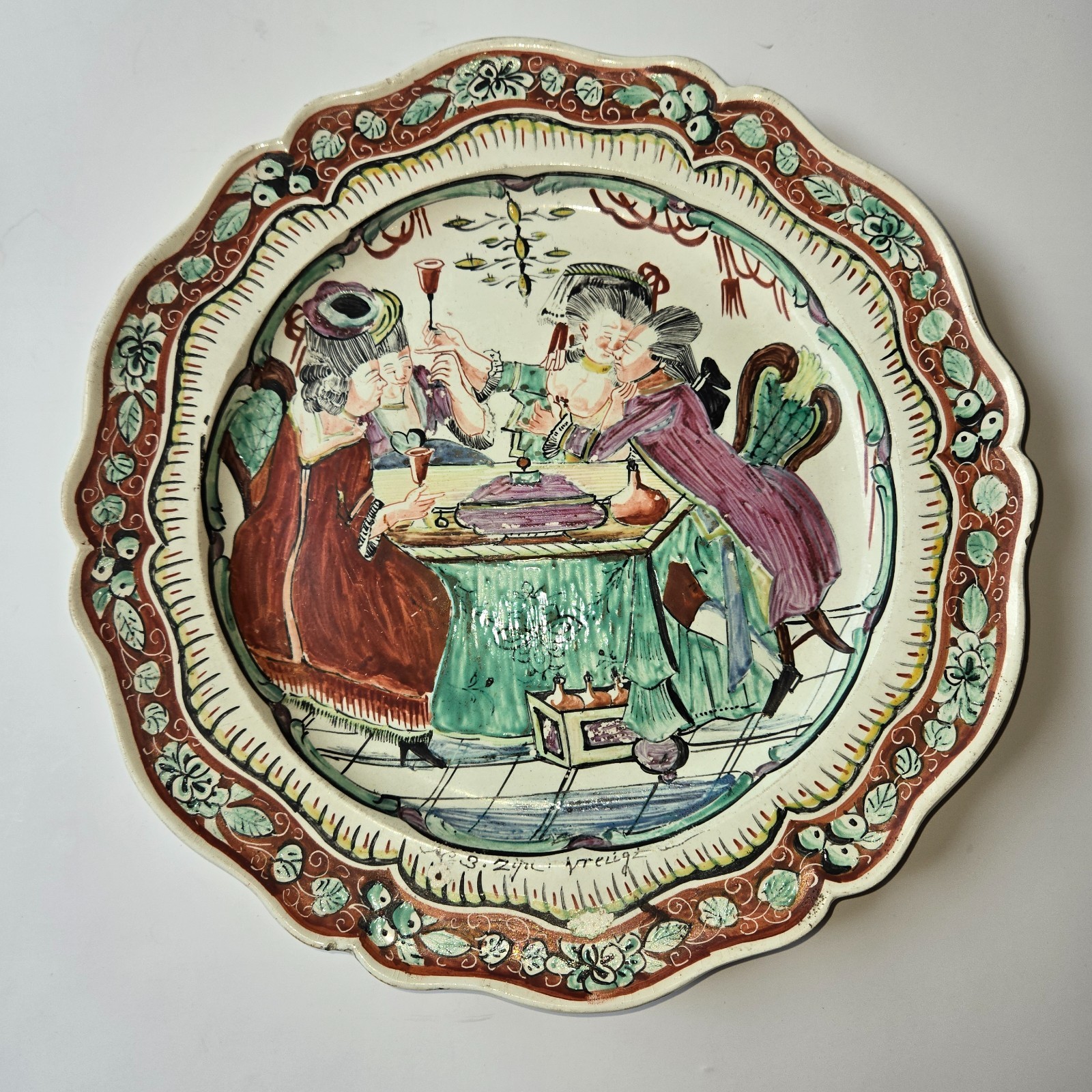 Antique 18thC John Turner Creamware Dutch Decorated Prodigal Son Tavern Plate