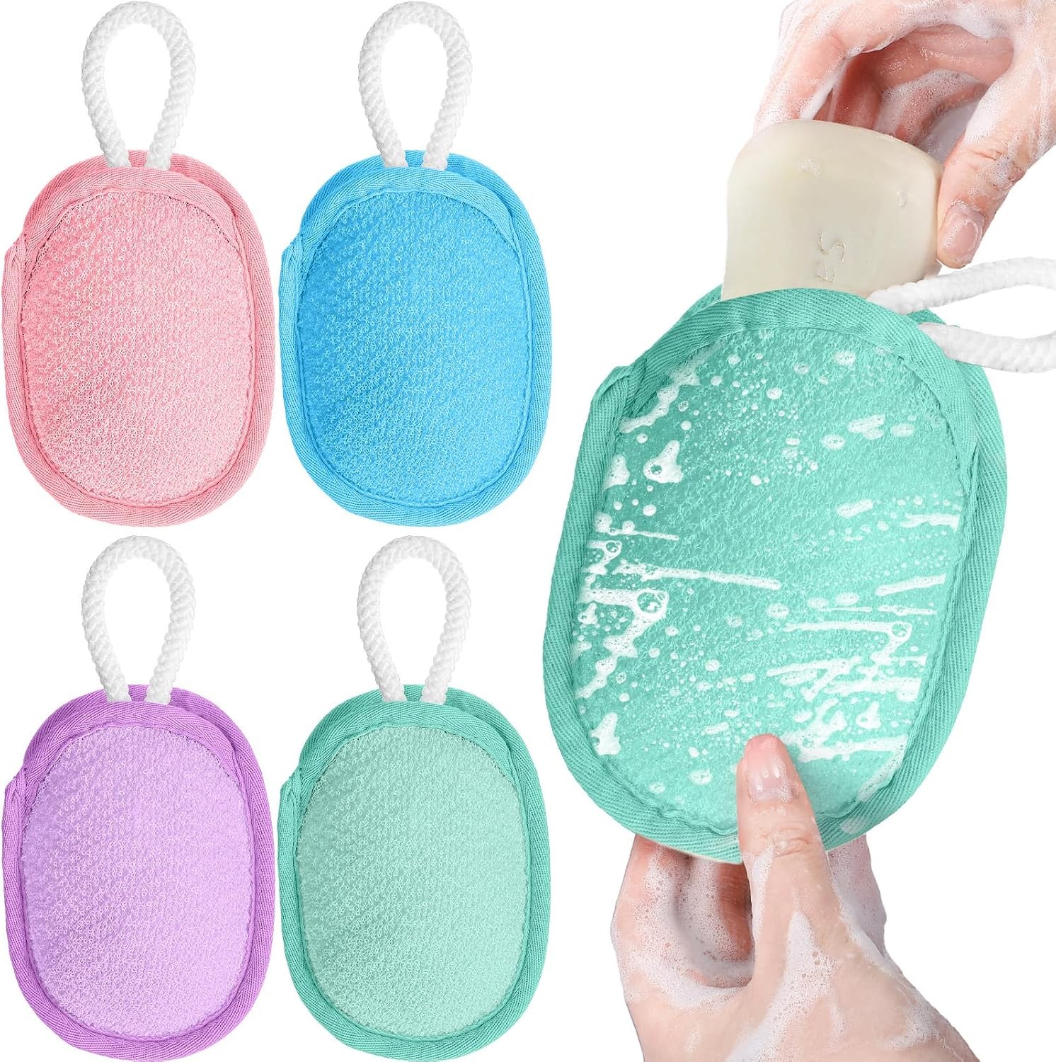 Bright Color, Washable Mesh Pouch, 4 Pcs 4 Pcs Exfoliating Soap Bag