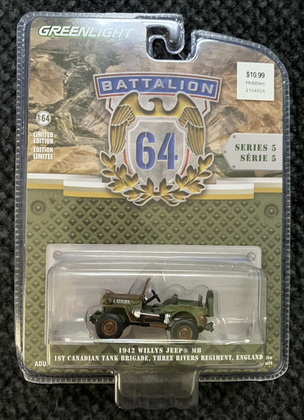 1942 Willys Jeep MB 1st Canadian Tank Brigade - GreenLight 1:64 Battalion 64 S5 1942 Willys Jeep MB 1st Canadian Tank Brigade - GreenLight 1:64 Battalion 64 S5