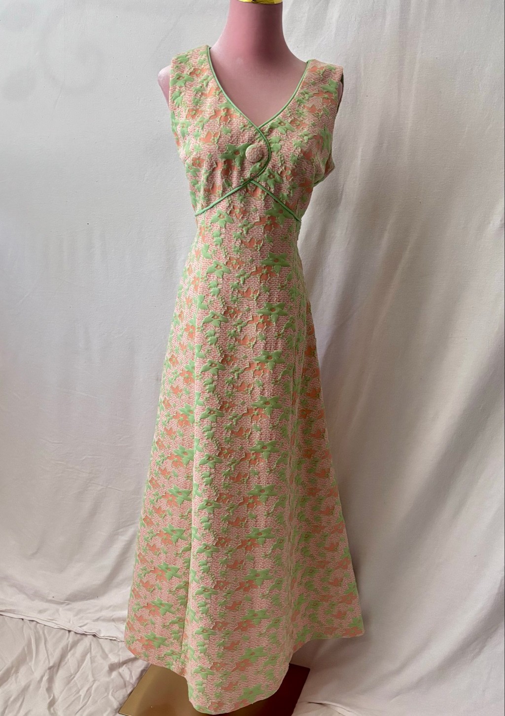 Vintage Kay Windsor 60s 70s Neon Floral Maxi Dress ILGWU Union Made Mod