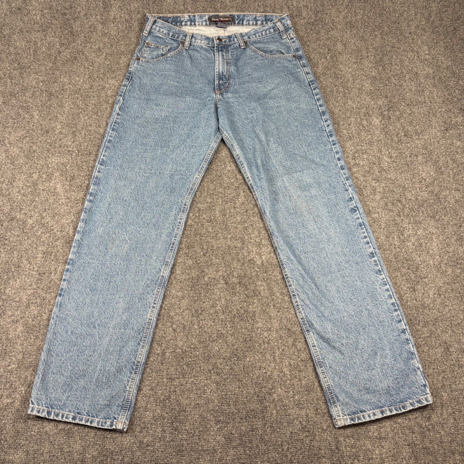 Real Ranch Workwear Mens Blue Denim Straight Leg Jeans 34x34 Light Wash Cotton Real Ranch Workwear Mens Blue Denim Straight Leg Jeans 34x34 Light Wash Cotton