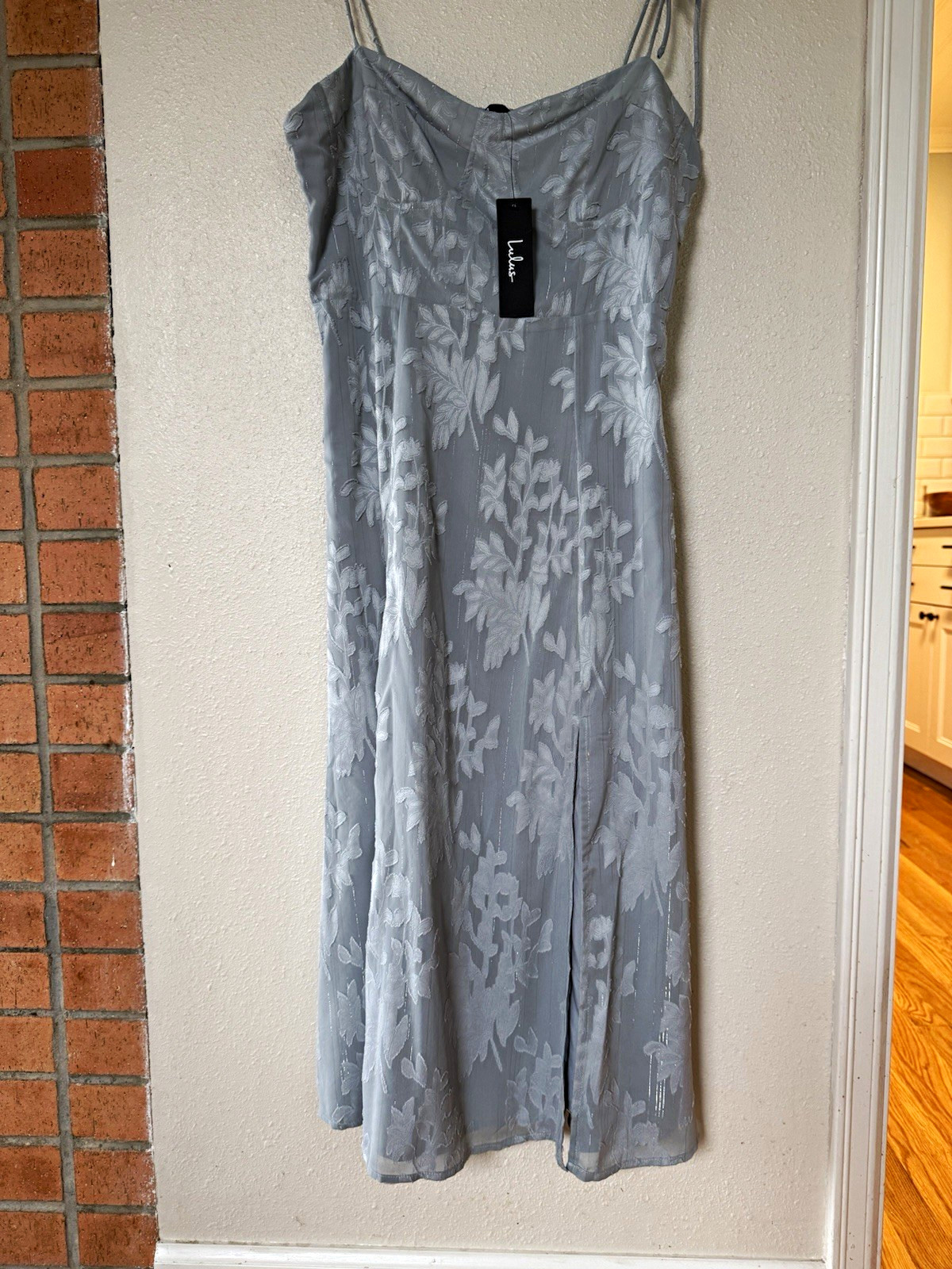 Lulus Gray Floral Jacquard Sweetheart Slip Midi Dress XL Smocked Zip Lulus Gray Floral Jacquard Sweetheart Slip Midi Dress XL Smocked Zip