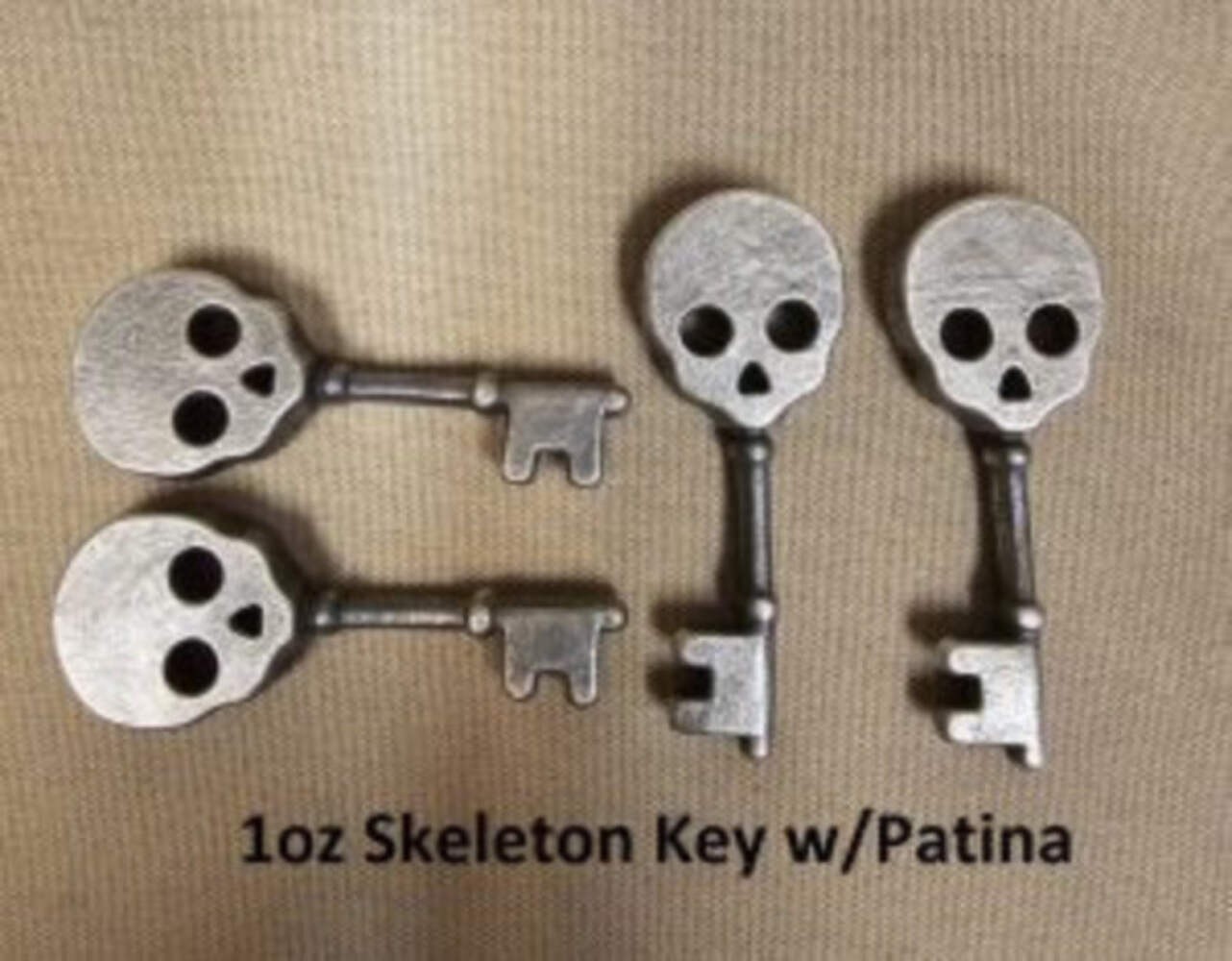 1 oz Antiqued Skeleton Key 999+ Fine Silver Bullion Bar Yeager\'s Poured - YPS