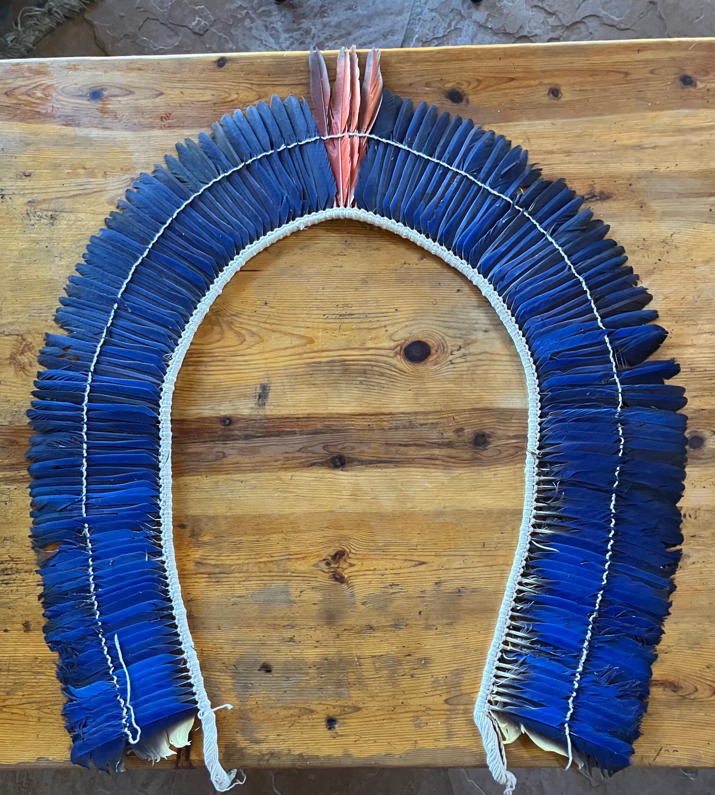 Vintage Kayapo Amazon Blue Macow Feather Ceremonial Headdress, Brazil Vintage Kayapo Amazon Blue Macow Feather Ceremonial Headdress, Brazil