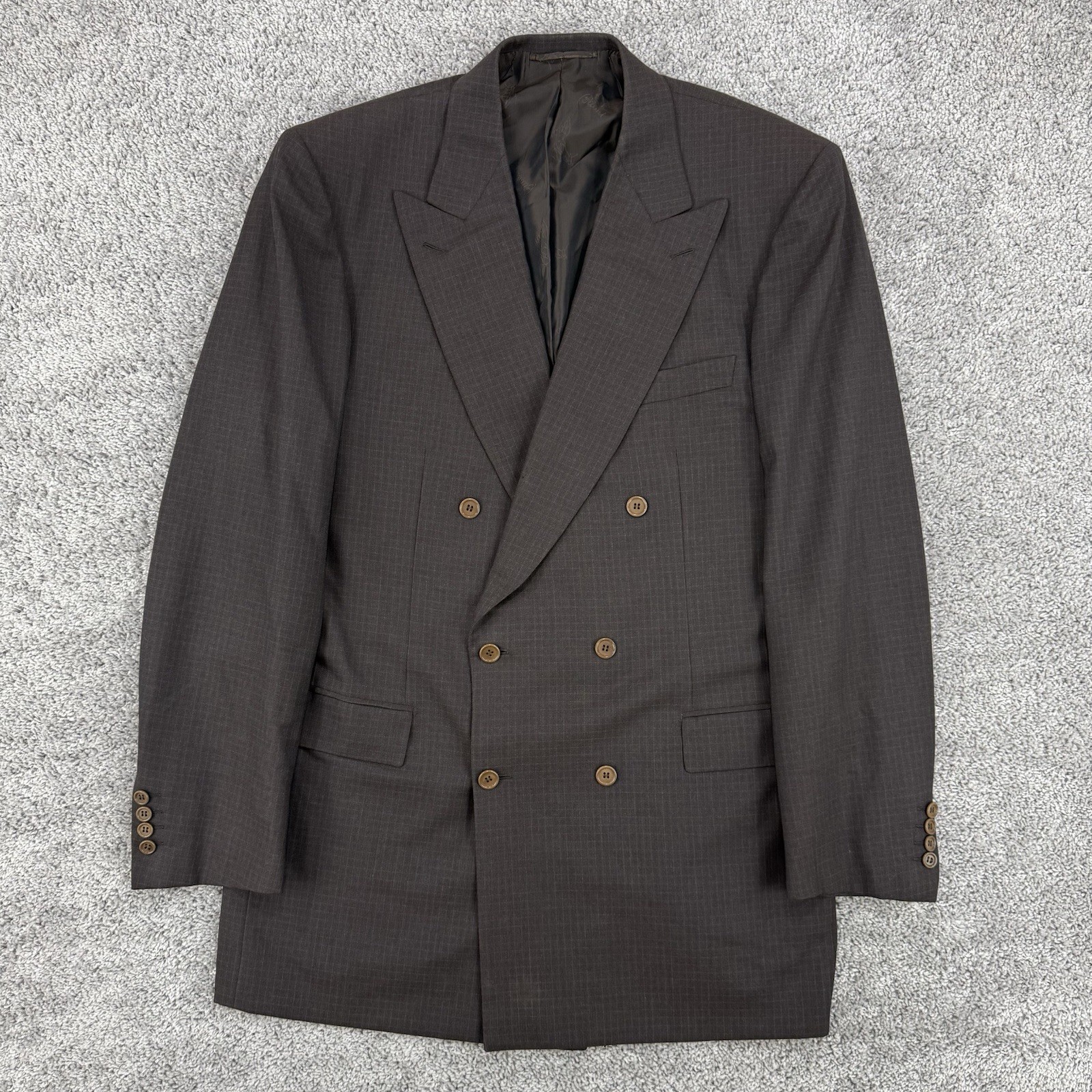 Brioni Flaminio Blazer Men’s 42 Brown Plaid Double Breasted Peak Lapel Wool