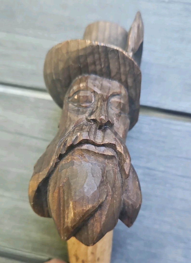 Vintage Hand Carved Wooden Bearded Man Wine Stopper Vintage Hand Carved Wooden Bearded Man Wine Stopper