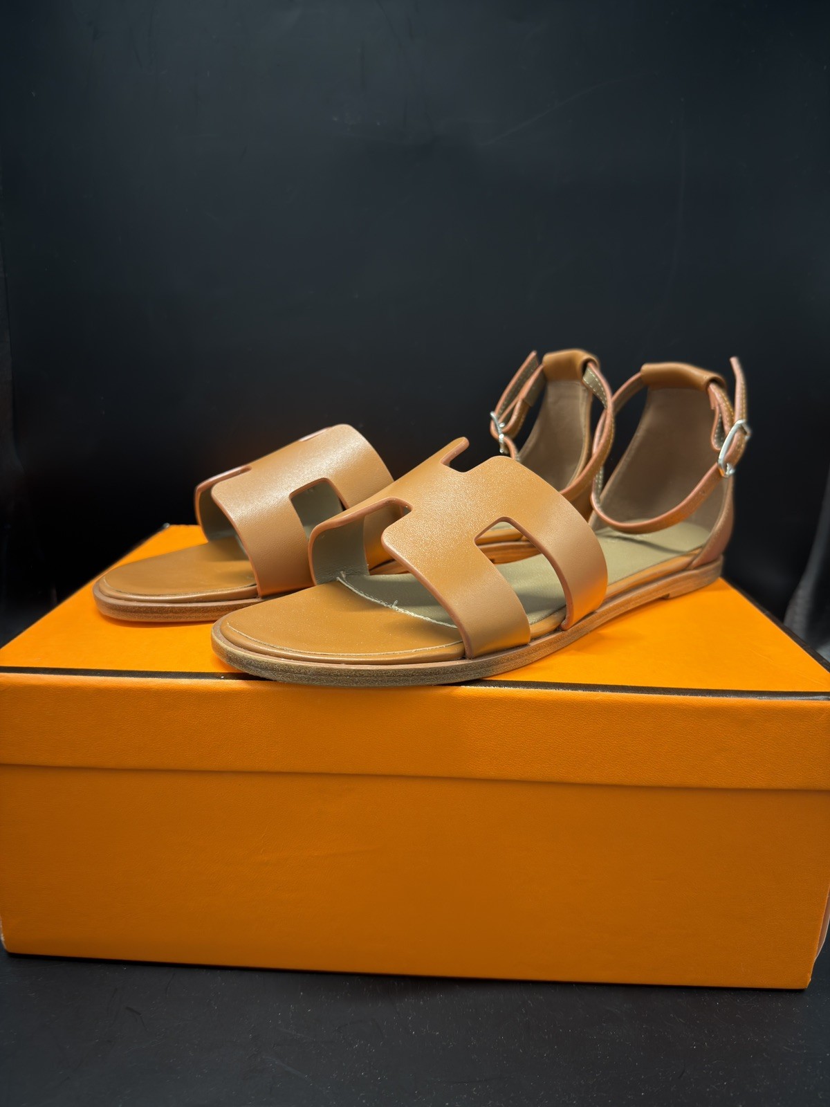 HERMES Santorini Sandal Epsom Brown Womens EU 38 US 8