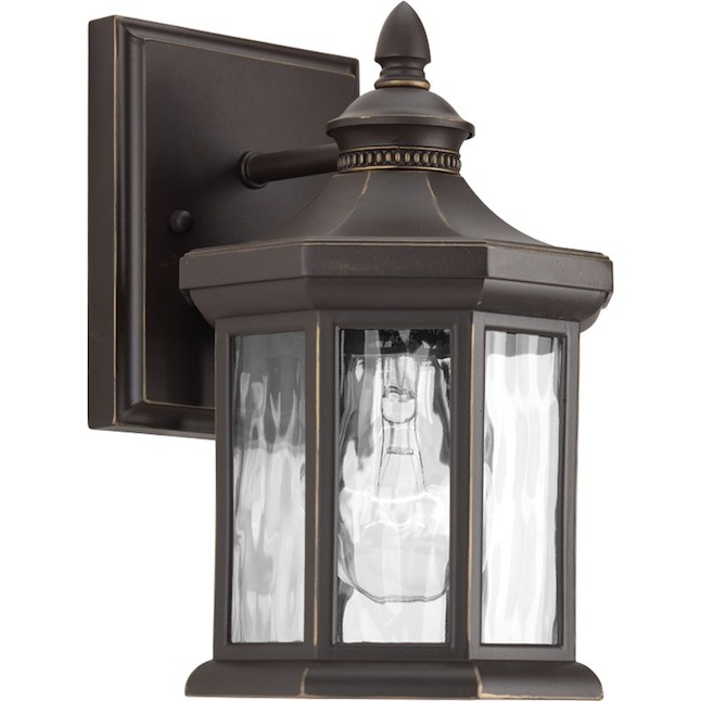 Progress Lighting 1-Light Outdoor Wall Lantern Antique Bronze Water Glass