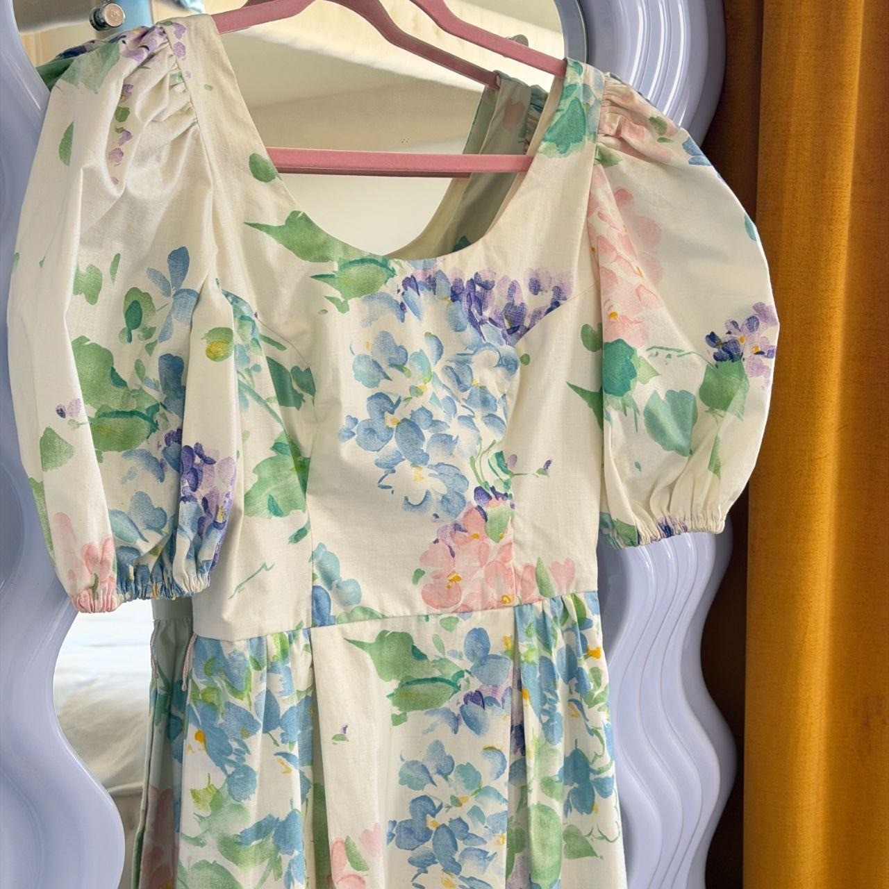 Blair Woolverton Vintage 80s Floral Puff Sleeve Cotton Midi Dress White Blue 8 Blair Woolverton Vintage 80s Floral Puff Sleeve Cotton Midi Dress White Blue 8