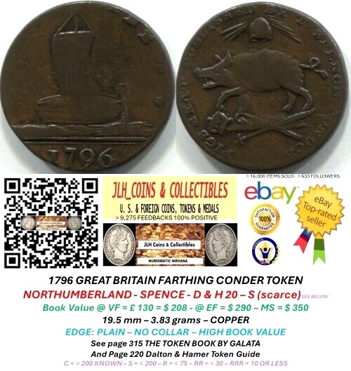 1796 GB Conder Farthing - NORTHUMBERLAND - NEWCASTLE - SPENCE -D & H 32 - CT 818