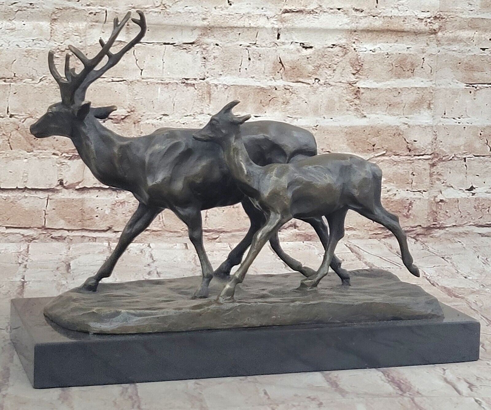 STAG BRONZE STATUE ANIMAL FIGURE SIGNED SCULPTURE HOT CAST DEER FIGURINE ARTWORK