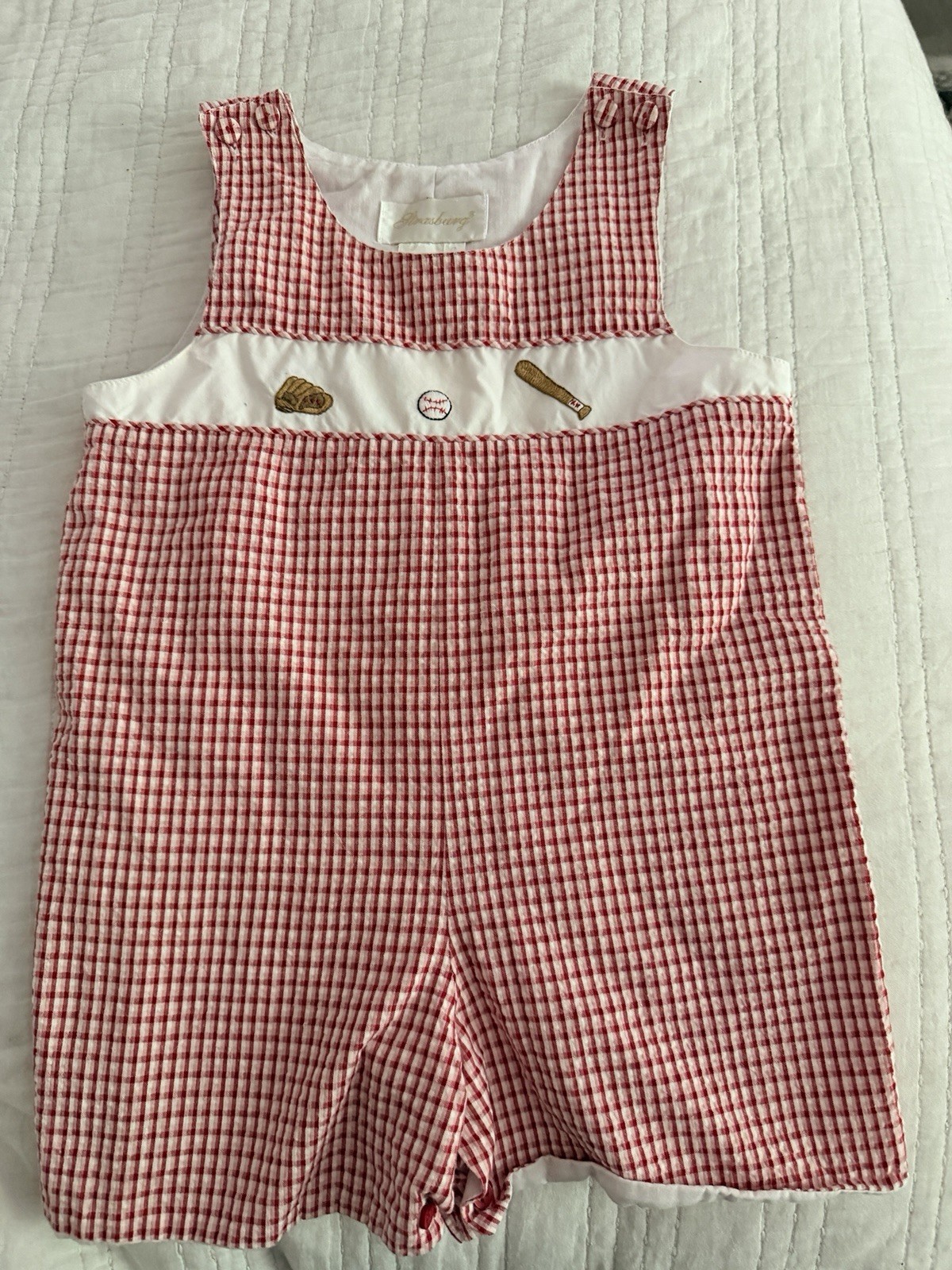 Strasburg Vintage Romper, Baseball Smocked, Size 2, Toddler Boy Strasburg Vintage Romper, Baseball Smocked, Size 2, Toddler Boy
