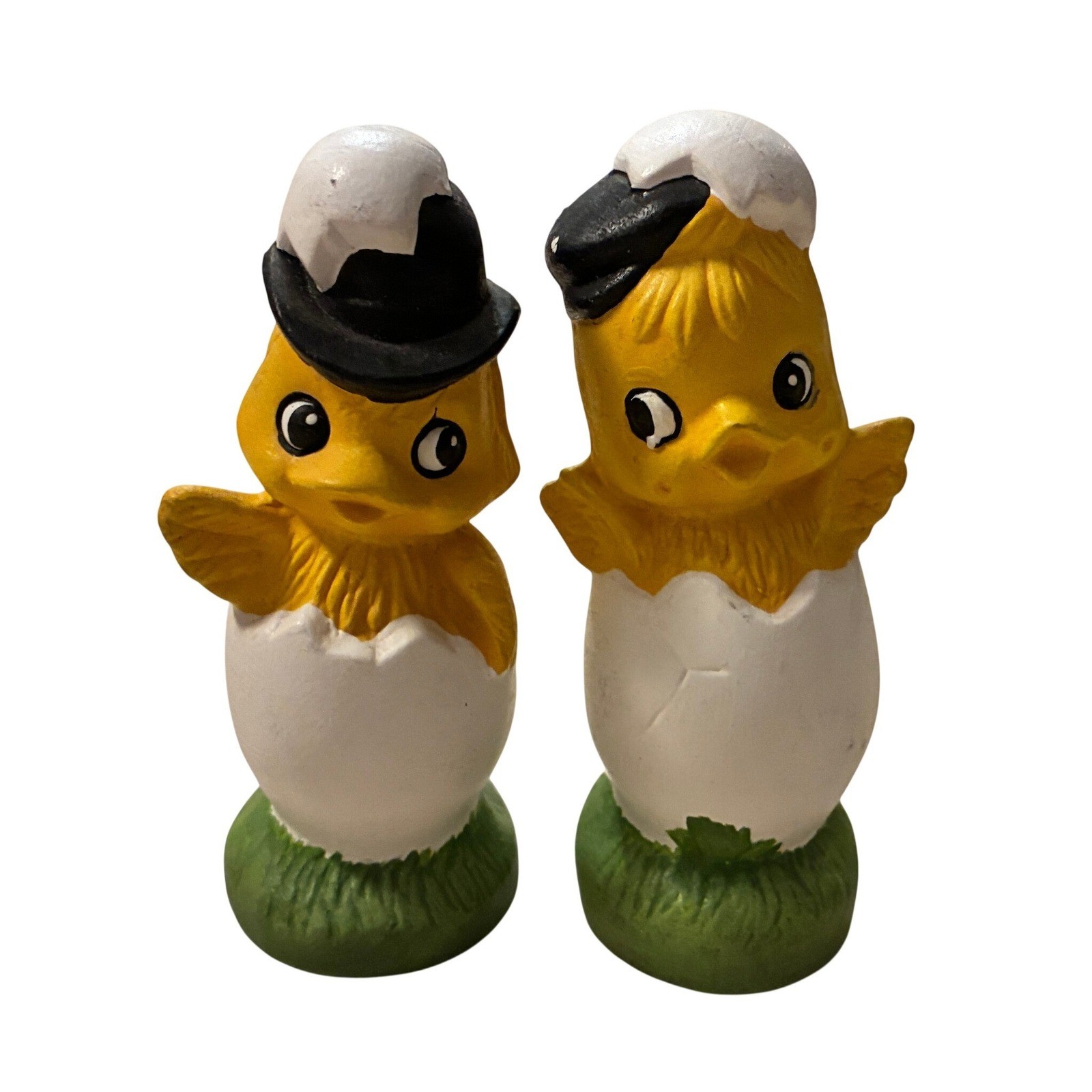 VTG 60s Anthropomorphic Chick in Egg Figurine Set Hat MCM Kitsch Easter MCM