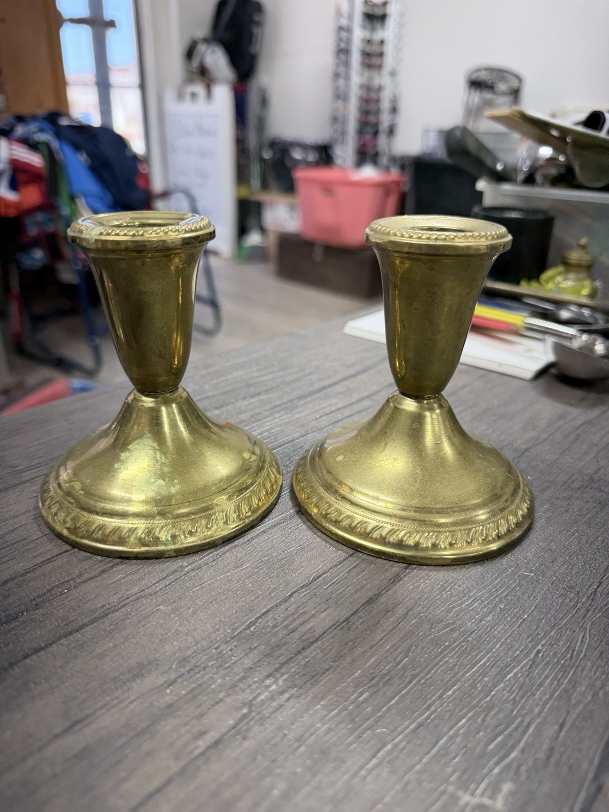 Vintage Pair Of Brass Candlestick Holders Vintage Pair Of Brass Candlestick Holders