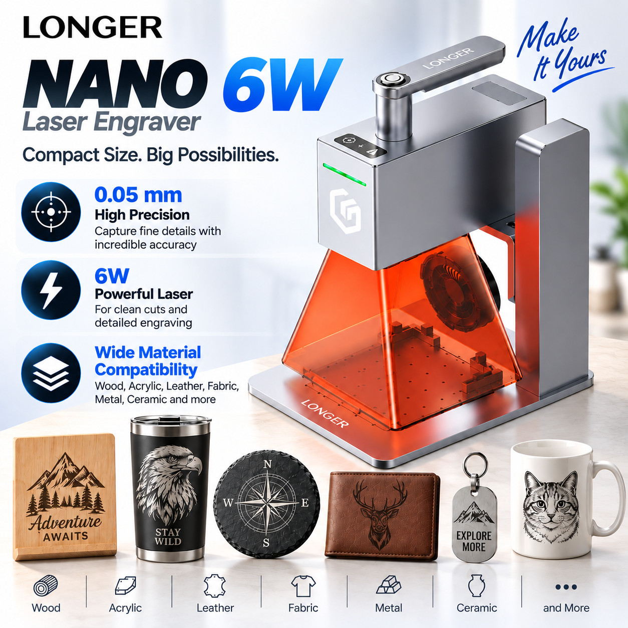 LONGER Nano 6W Portable Laser Engraver, High-Speed Laser Engraver Machine🔥