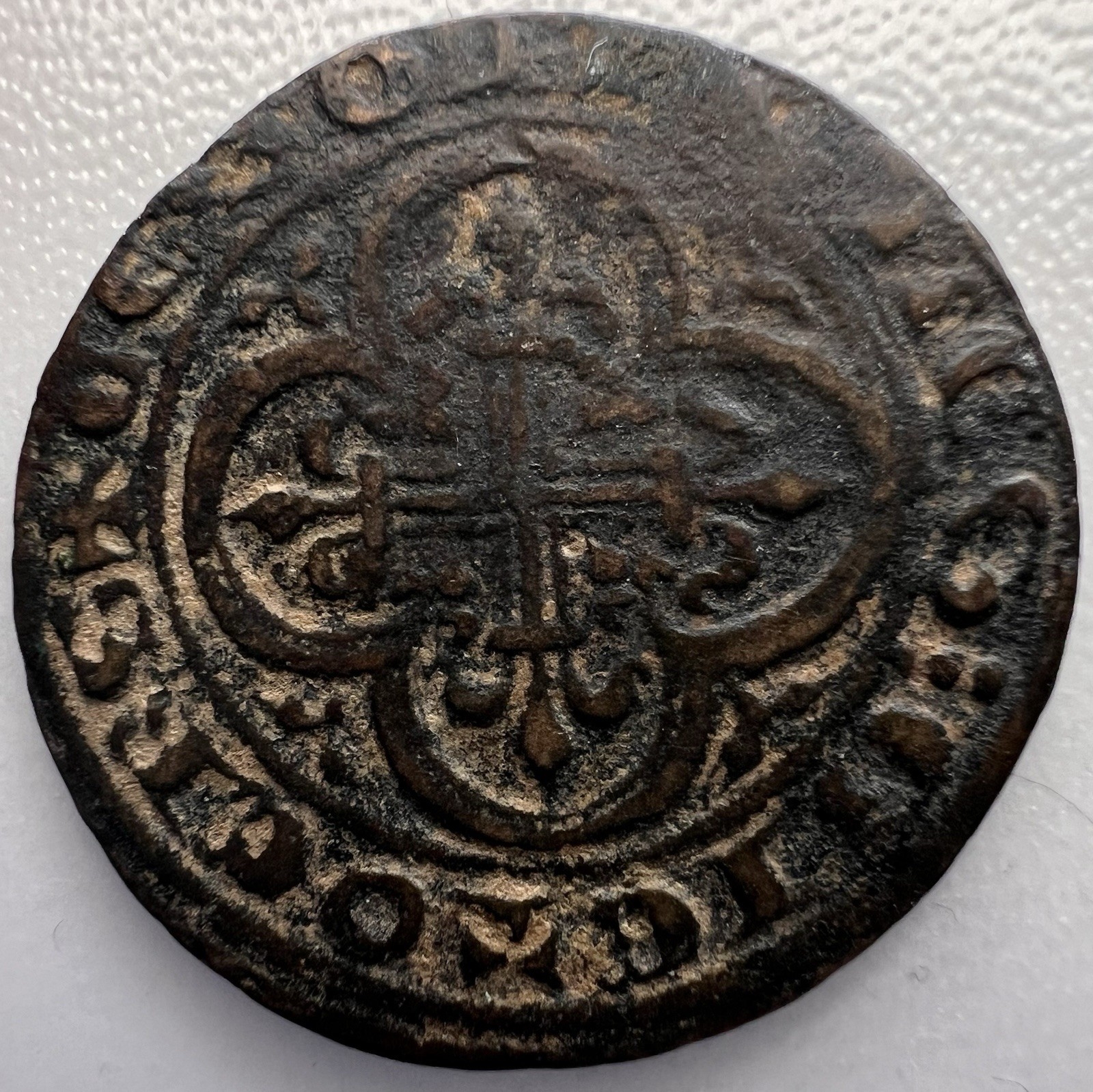 Medieval French Jeton 15th Century Tournai Shield & Cross Fleury Coin Medieval French Jeton 15th Century Tournai Shield & Cross Fleury Coin