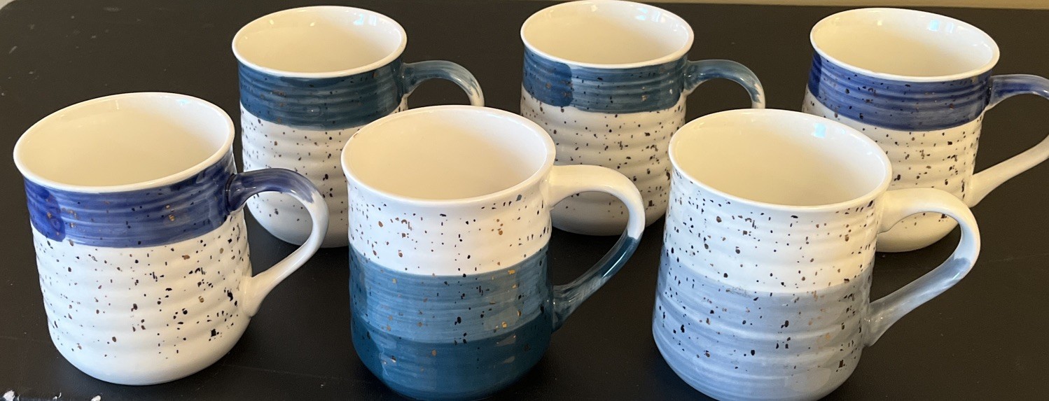 Sheffield Home 6 Coffee Mugs Blue White Gold Speckle Glitter Ceramic Two-Tone A+ Sheffield Home 6 Coffee Mugs Blue White Gold Speckle Glitter Ceramic Two-Tone A+