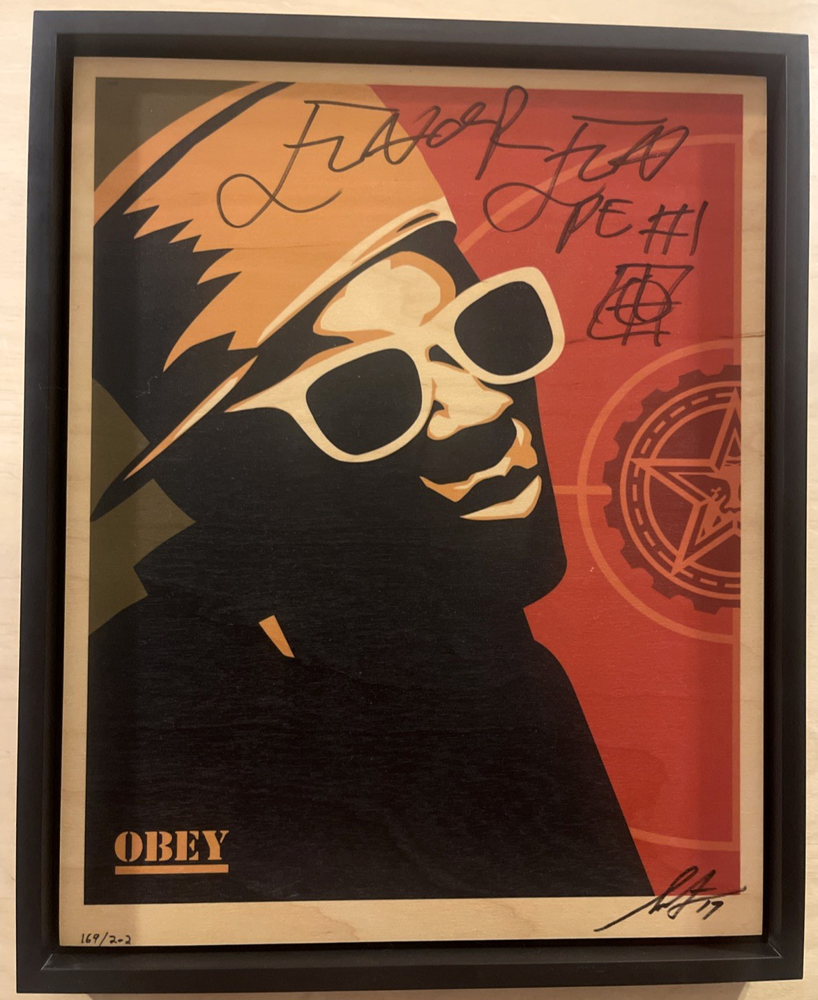 Shepard Fairey Obey Giant Flavor Flav Double Signed print On Wood 2017 #169/202