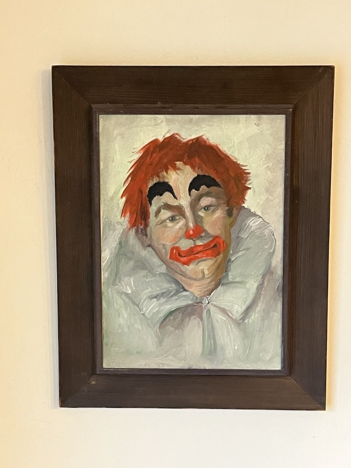Vintage MCM Clown Oil Painting Kanda\'s Gallery Japan US Military Base Art Framed Vintage MCM Clown Oil Painting Kanda\'s Gallery Japan US Military Base Art Framed