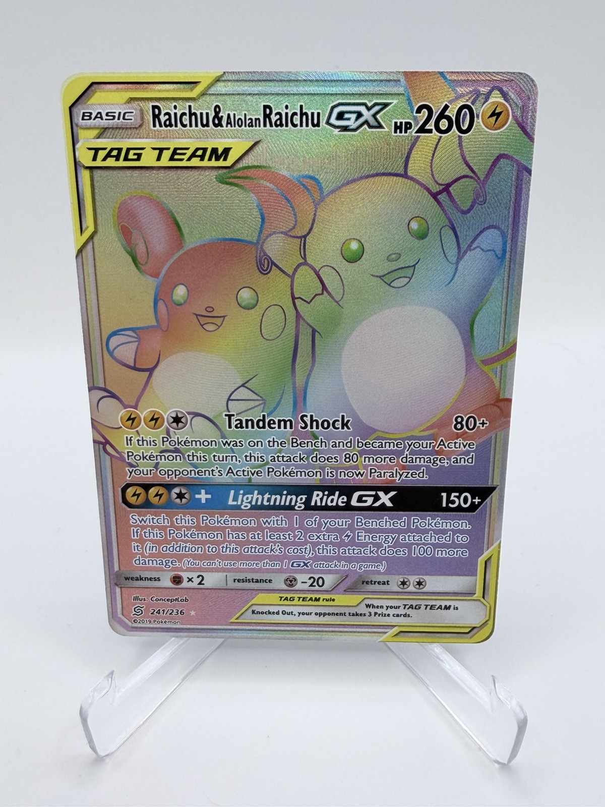 🔥Raichu & Alolan Raichu GX 241 Unified Minds TAG TEAM Secret Rare Pokemon TCG🔥