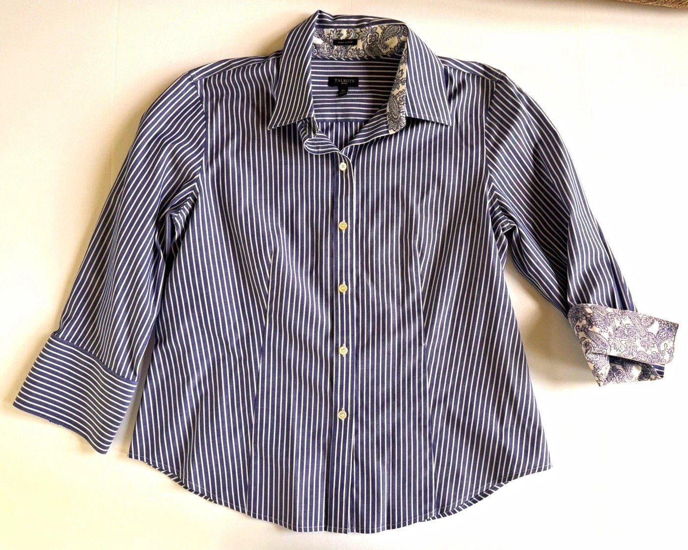 Talbots blue striped button up with paisley accents 10p Talbots blue striped button up with paisley accents 10p