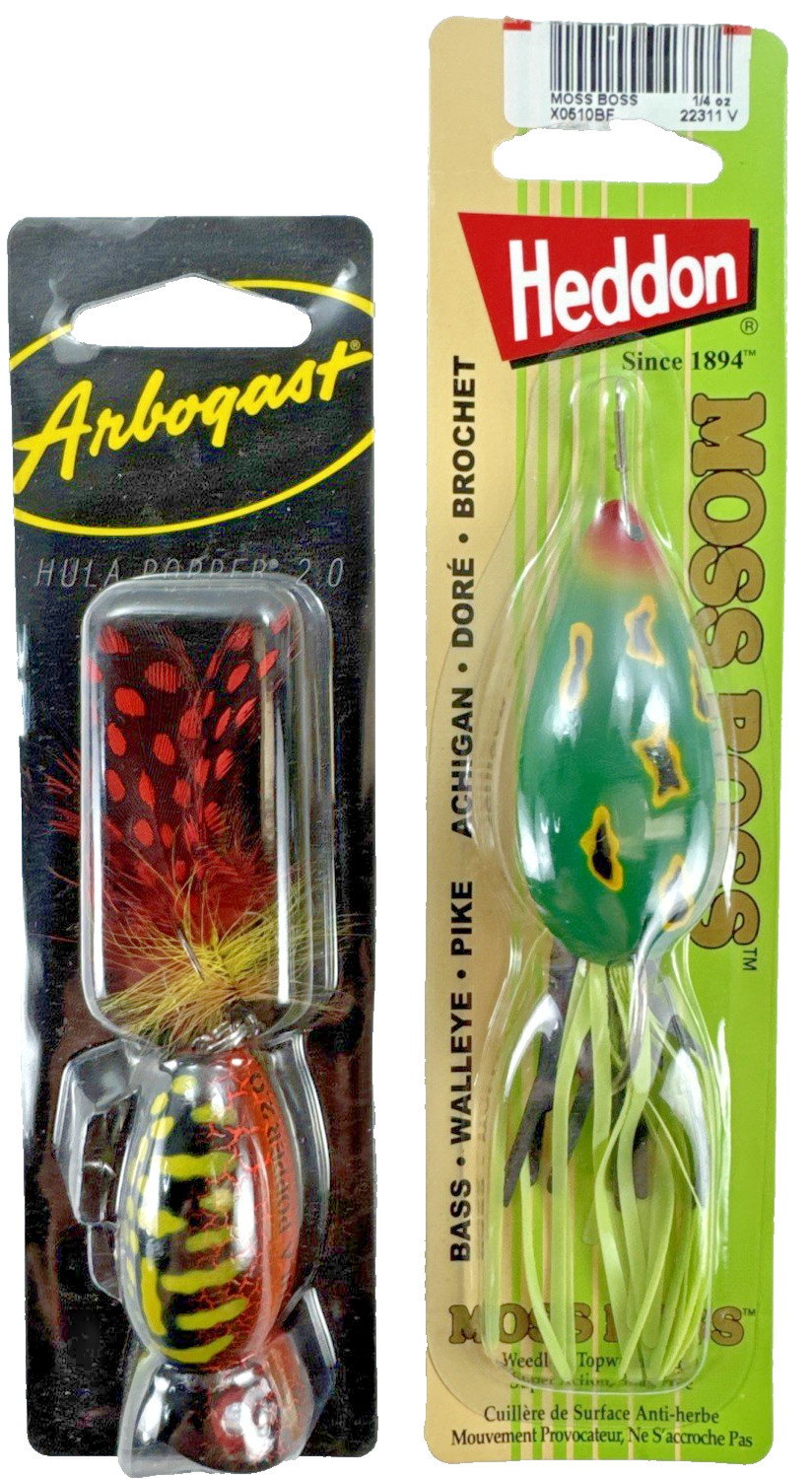 Heddon Weedless Moss Boss Bullfrog Coach Hog + Arbogast Hula Popper Asst Bundle