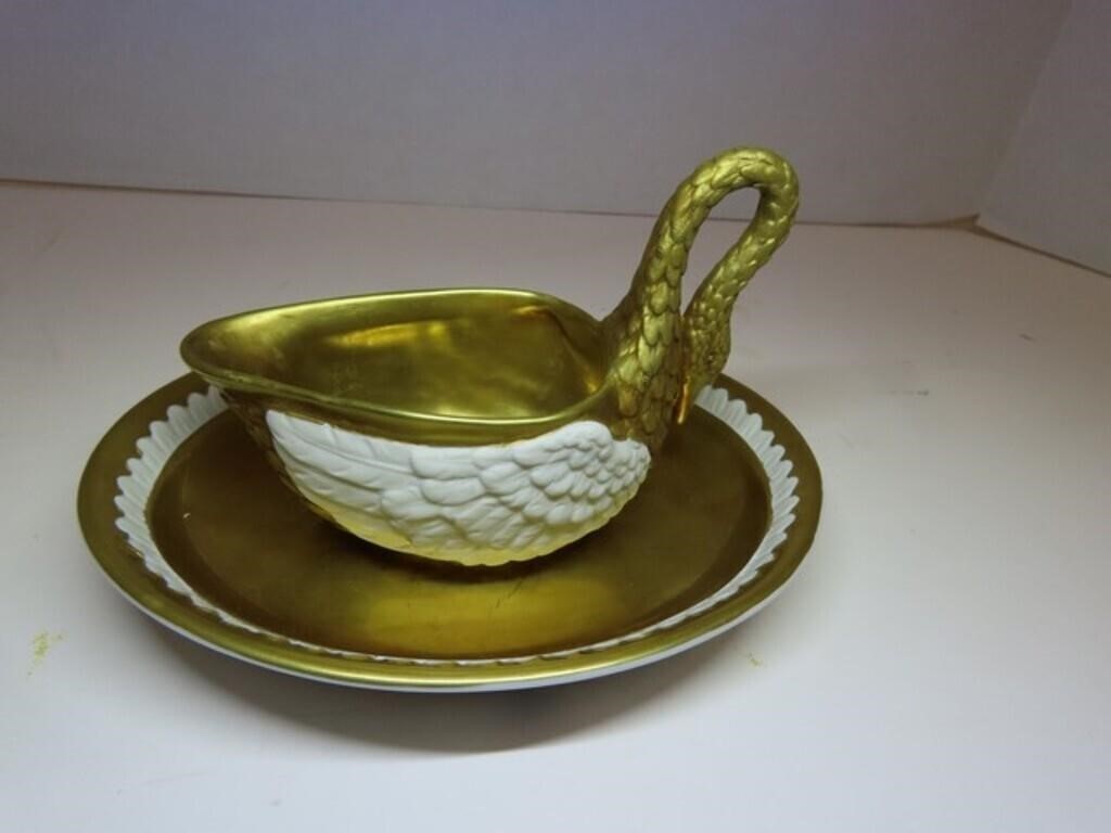 Antique Dresden Carl Thieme Porcelain Swan Cup, 3.5 Antique Dresden Carl Thieme Porcelain Swan Cup, 3.5