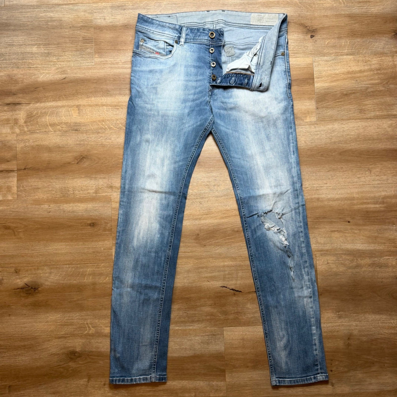 Diesel Sleenker Jeans Men 32x30 Light Blue Slim Skinny Distressed 0860A Stretch