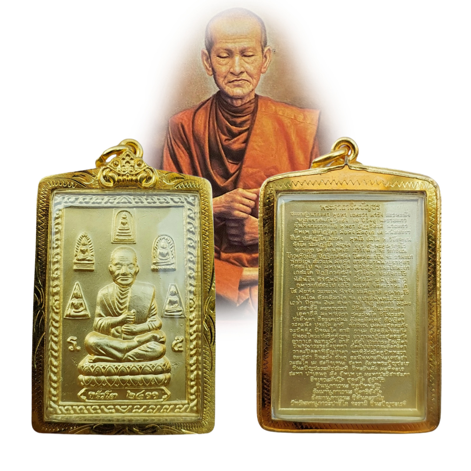 Powerful Thai Amulet Somdej Toh 5 Buddhas & Chinabanchorn Prayer Back Protection