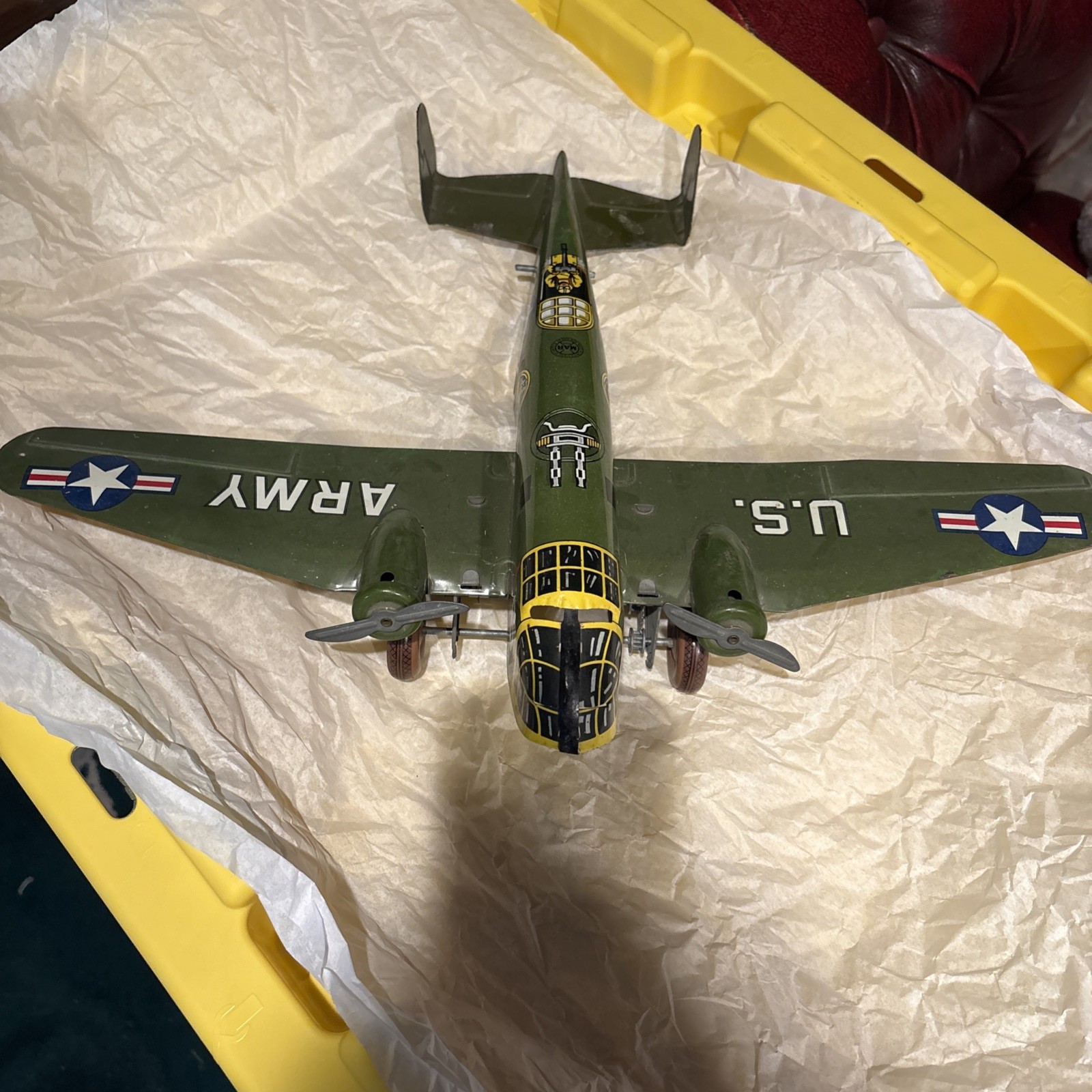 Vintage 1950s Marx Tin Litho Windup US Army Bomber Plane #6 Toy Cool