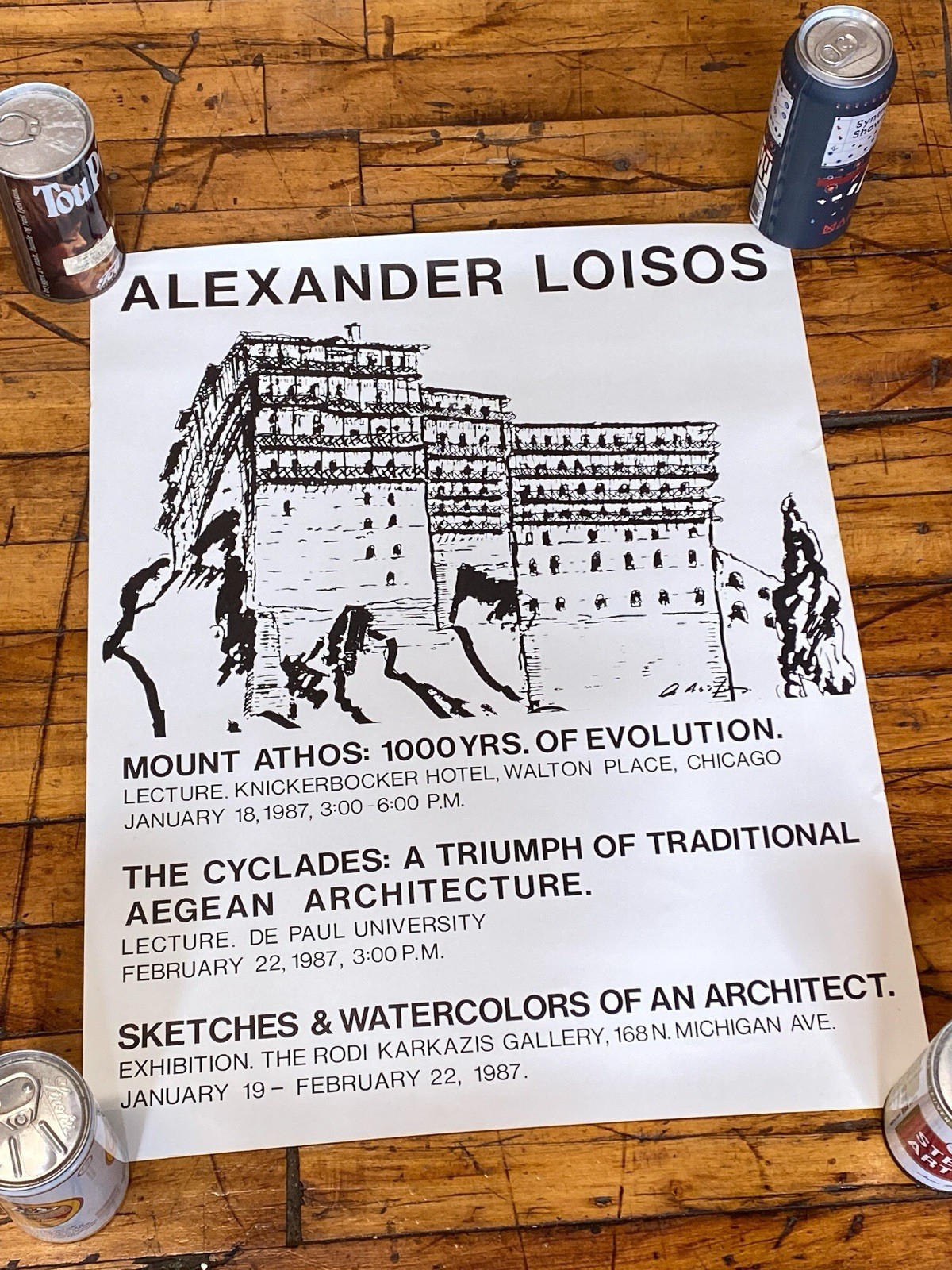 Vtg 1987 Alexander Loisos Poster Aegean Greek Architecture Mount Athos Chicago