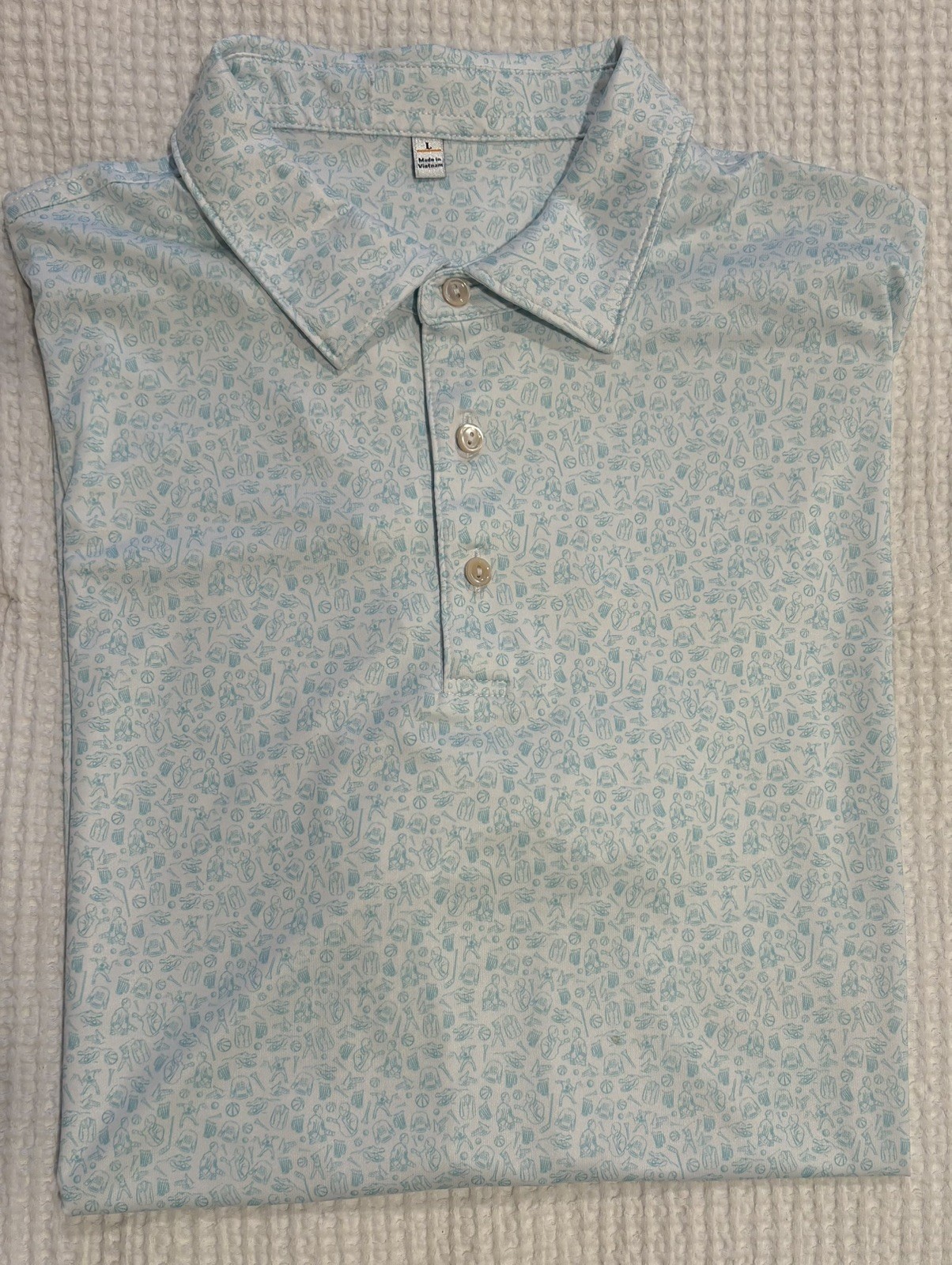 Peter Millar Summer Comfort Polo Shirt Men\'s L Teal+White Multi Sport Print
