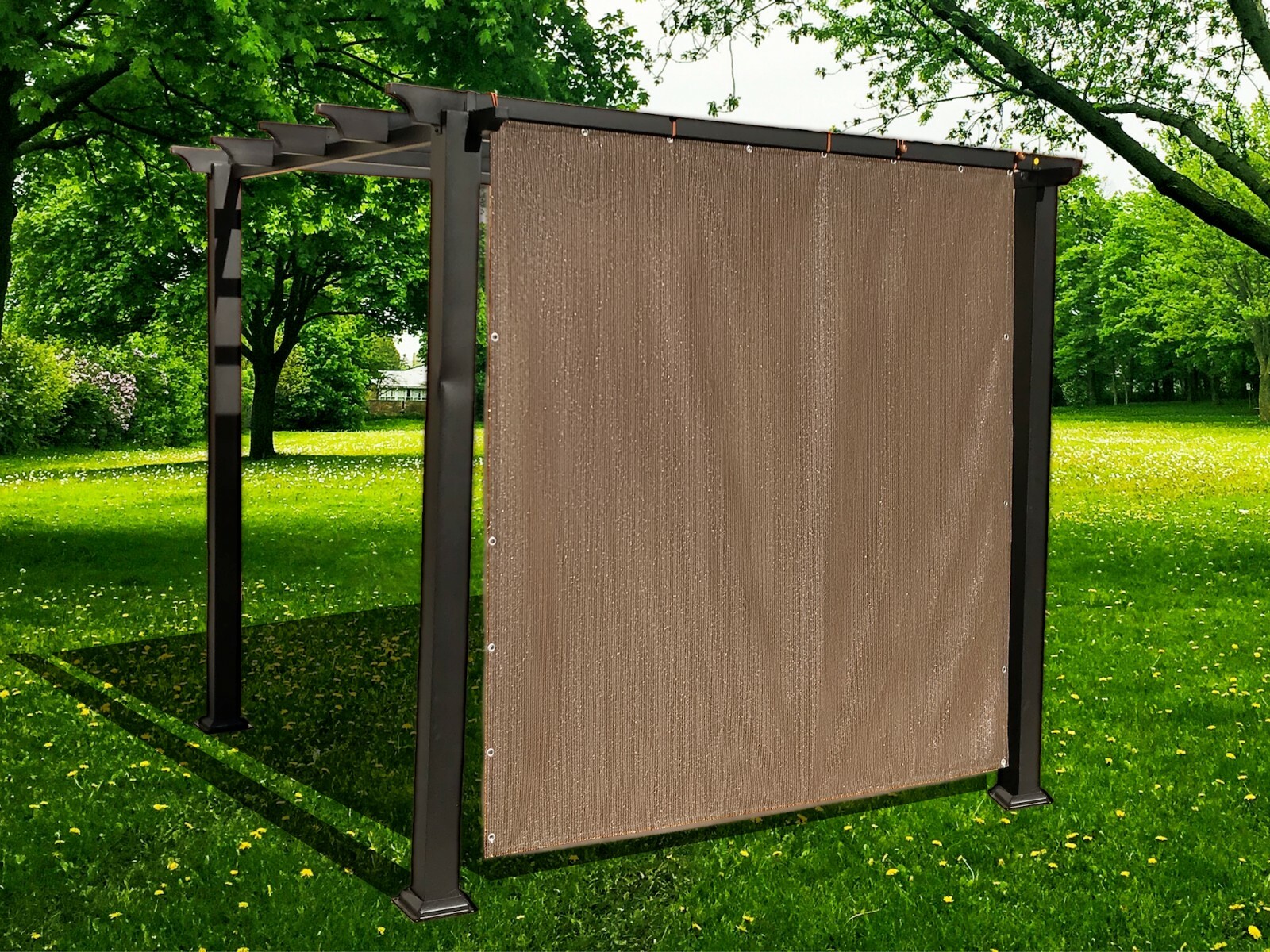 90% HDPE Sun Shade Cover Pergola Panel 3 Side Grommet, 1 Side Rod Pocket Brown