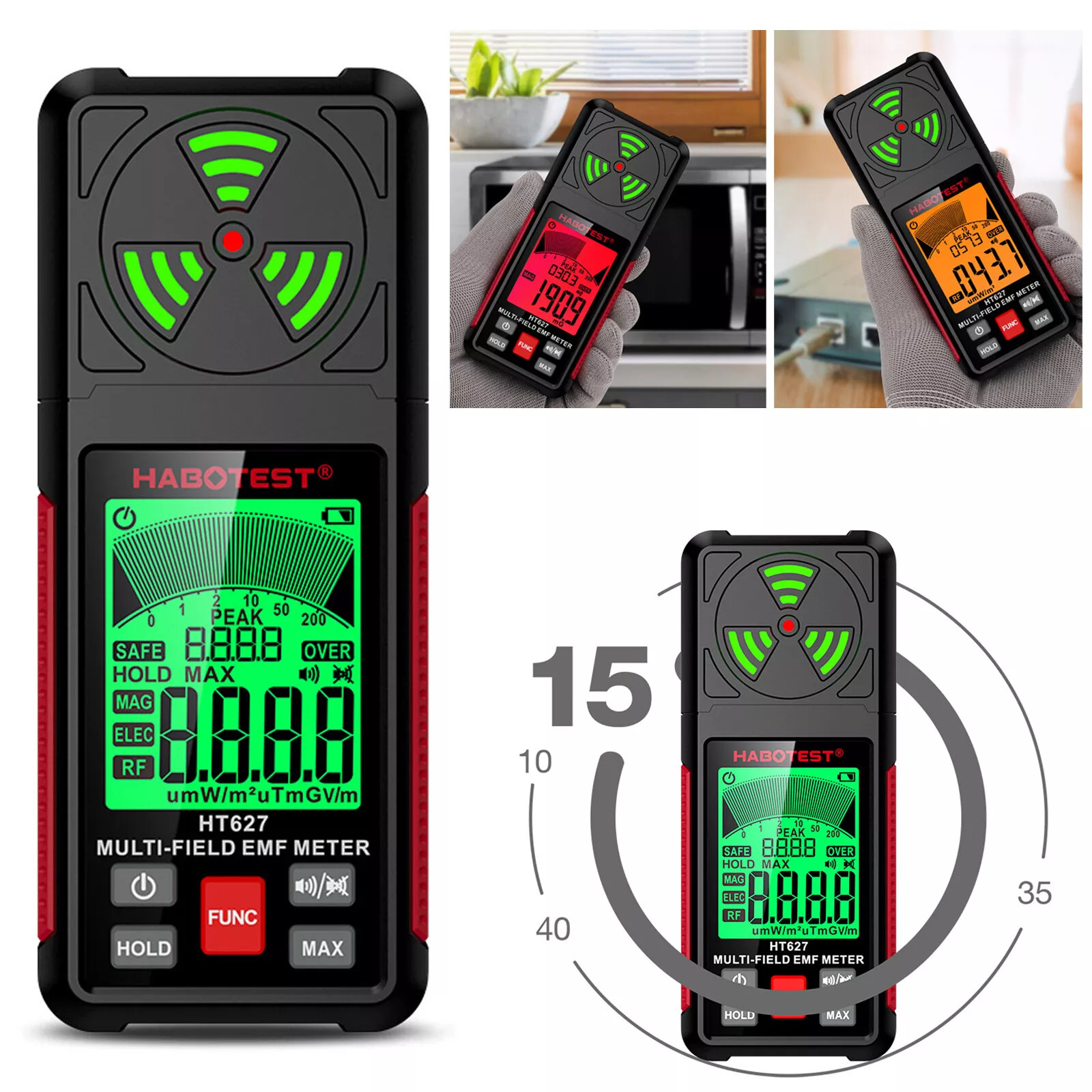 EMF Meter, 3-in-1 Electromagnetic Field Radiation Detector for EF RF MF