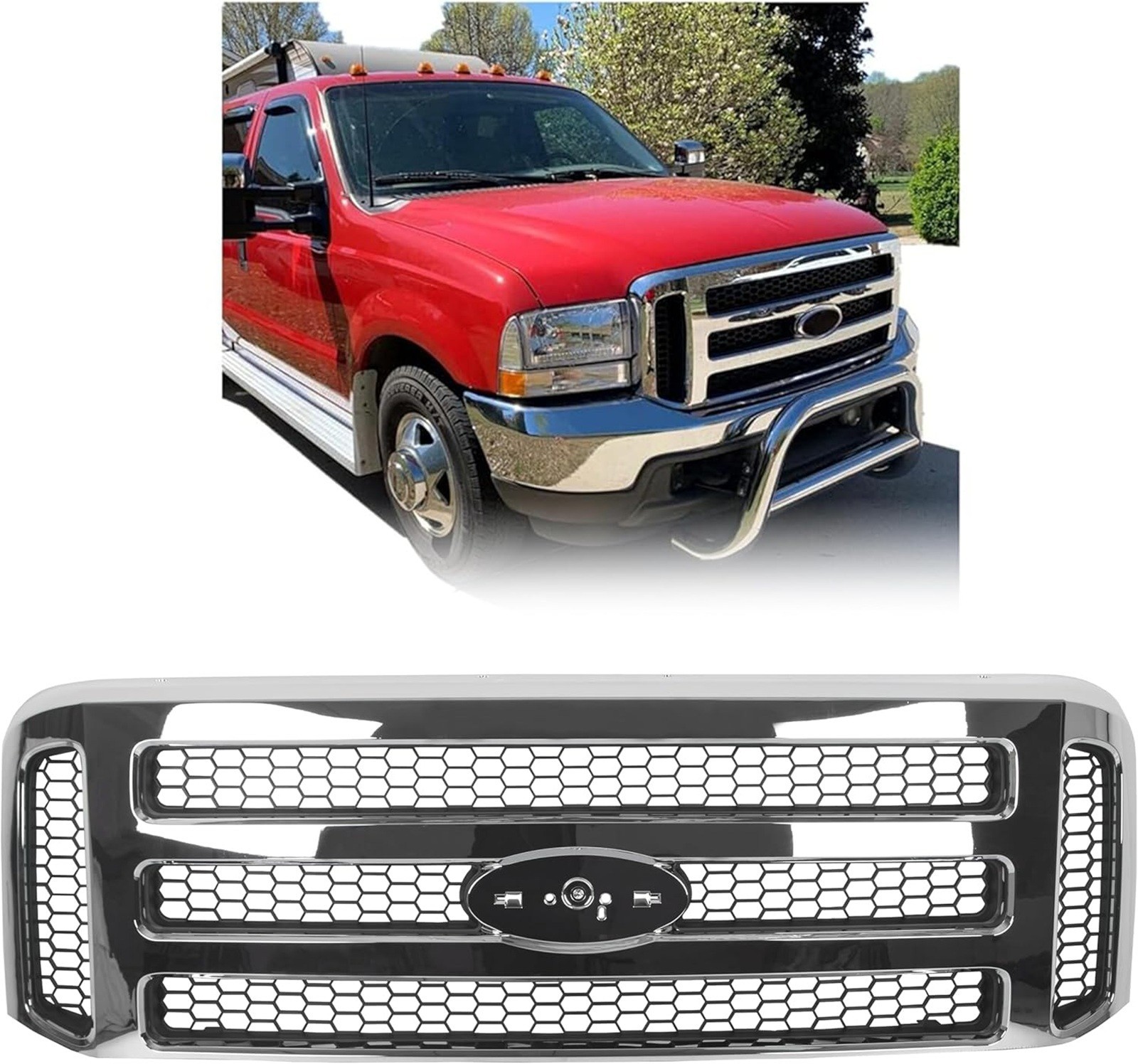 Front Grille fit 1999-2004 Ford F250 F350 Super Duty 2000-2004 Excursion Chrome Front Grille fit 1999-2004 Ford F250 F350 Super Duty 2000-2004 Excursion Chrome