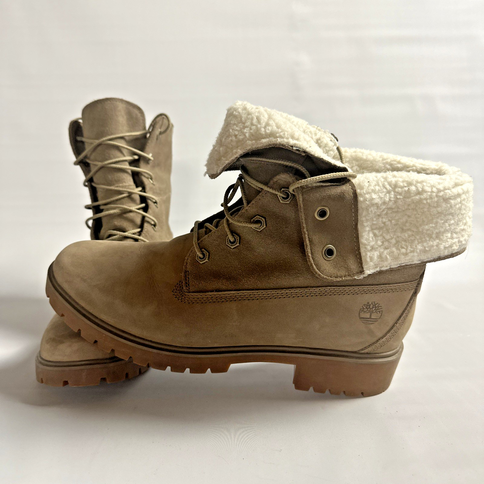 Timberland Sherpa Fold Down Combat Boots Gorpcore Utility Women’s 10 Brown Tan