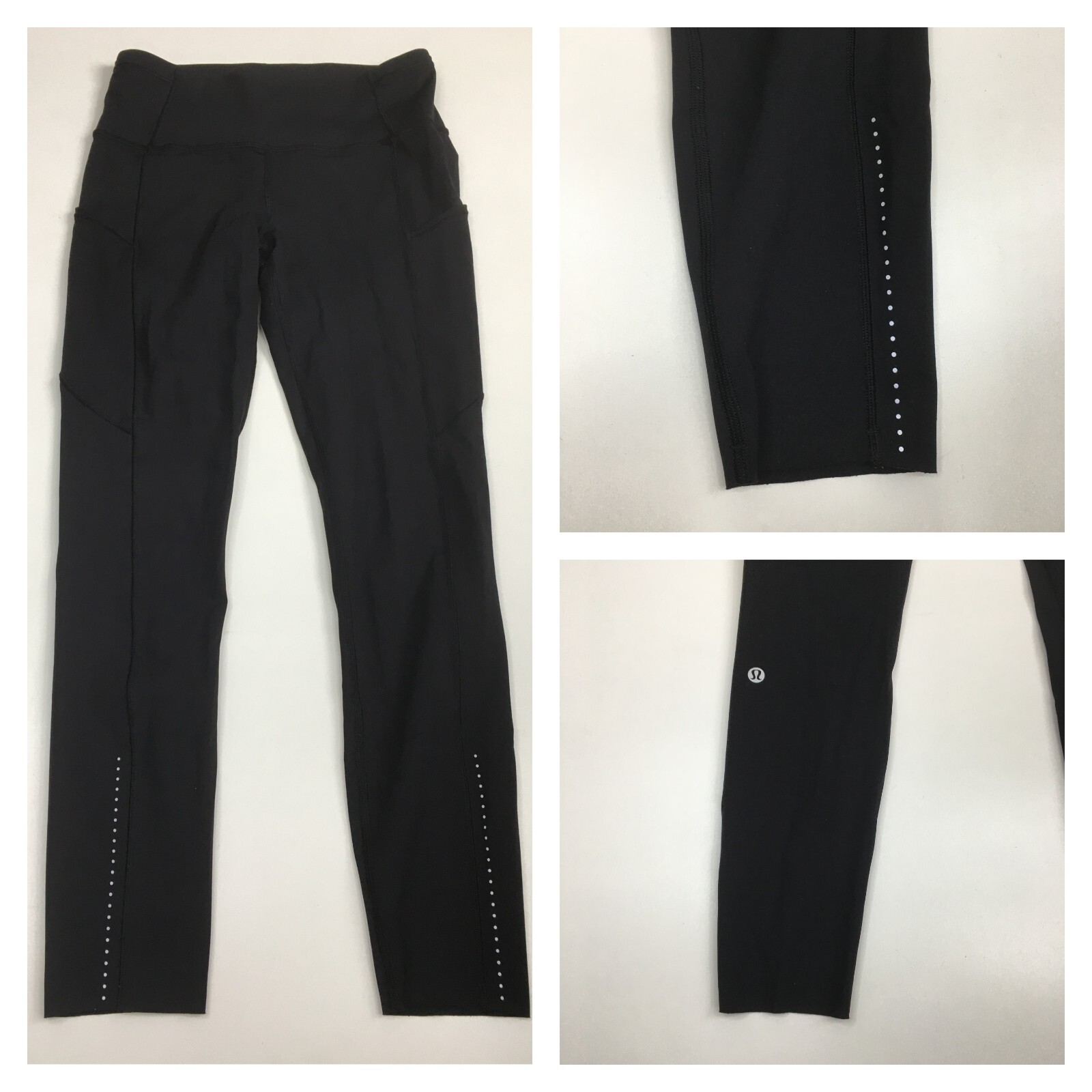 LULULEMON Athletica Womens sz 4 Black Reflective Dot Pull On Drawstring Leggings