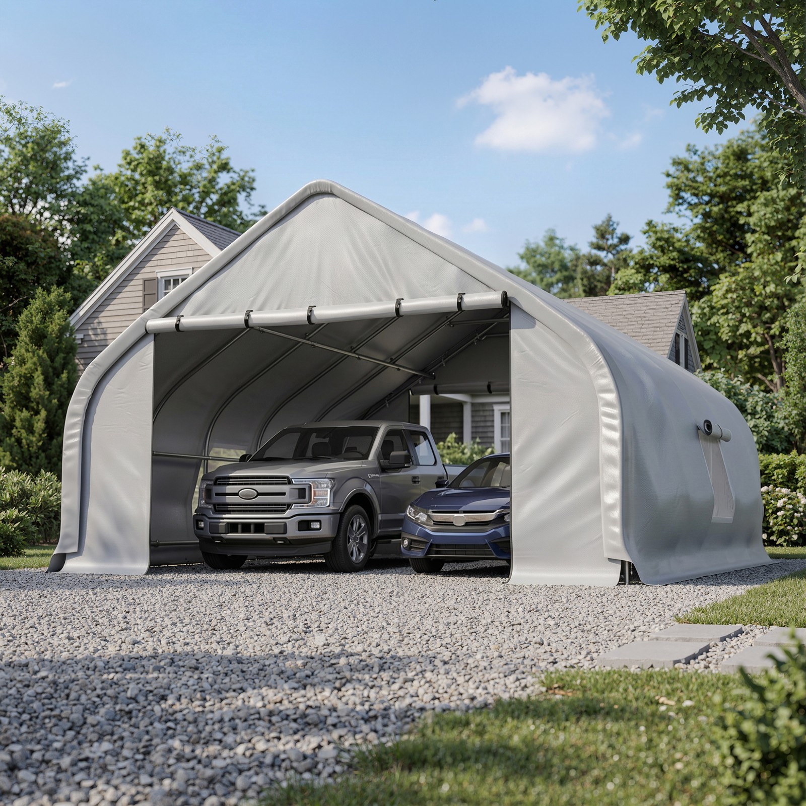 20x20/ 30/40ft Heavy Duty Carport,Galvanized Steel Frame,Portable Garage Shelter